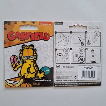 Garfield Aufnäher Bügelbild, Aufbügler, Applikationen, Patches, Flicken, zum aufbügeln, Polyester, Garfield © Donut Comic Katze gestickt - Größe: 5,7 x 4,4 cm