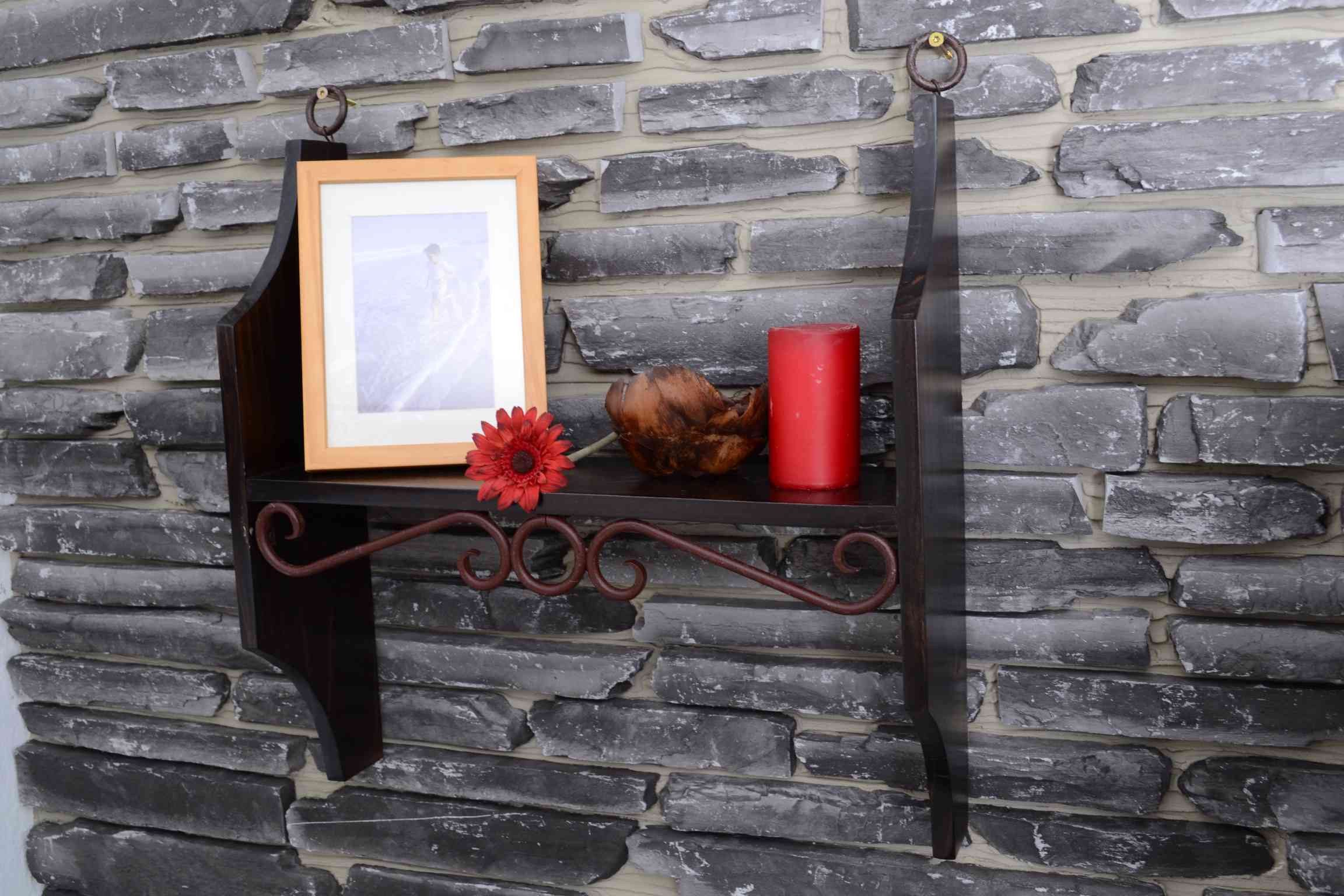 MiaMöbel Wandregal Mexico, aus massivem Pinienholz Dunkelbraun