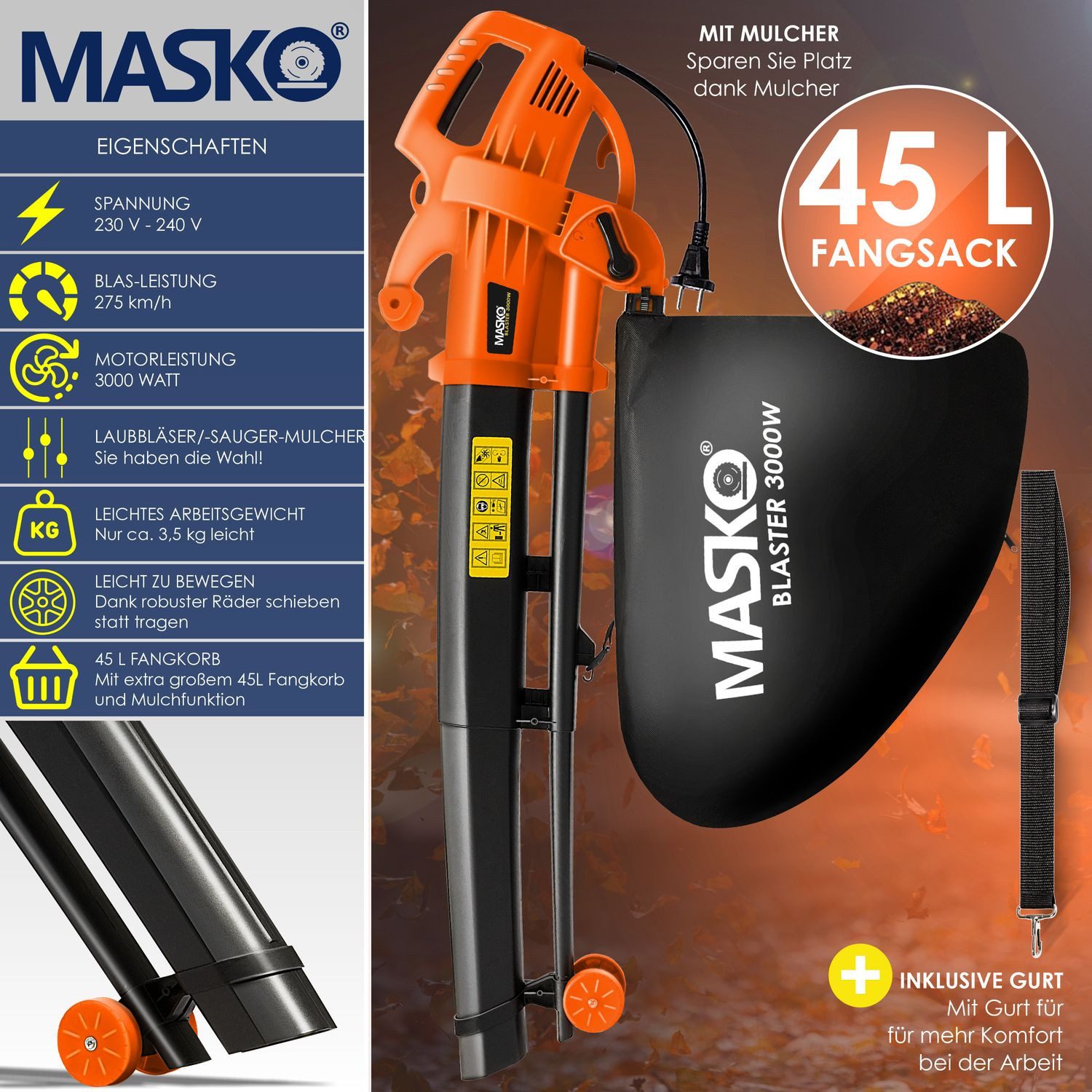 MASKO Laubsauger, Elektro Laubsauger 3in1 Elektrischer günstig online kaufen