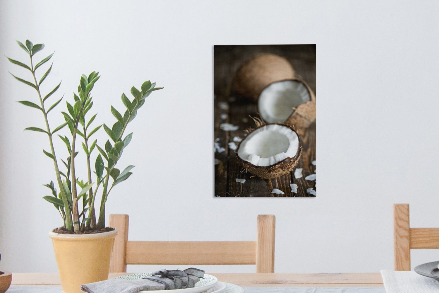 bespannt Holzsockel, cm Leinwandbild St), Kokosnüsse (1 20x30 Leinwandbild OneMillionCanvasses® und inkl. fertig Gemälde, Zackenaufhänger, einem auf Kokosnussschalen