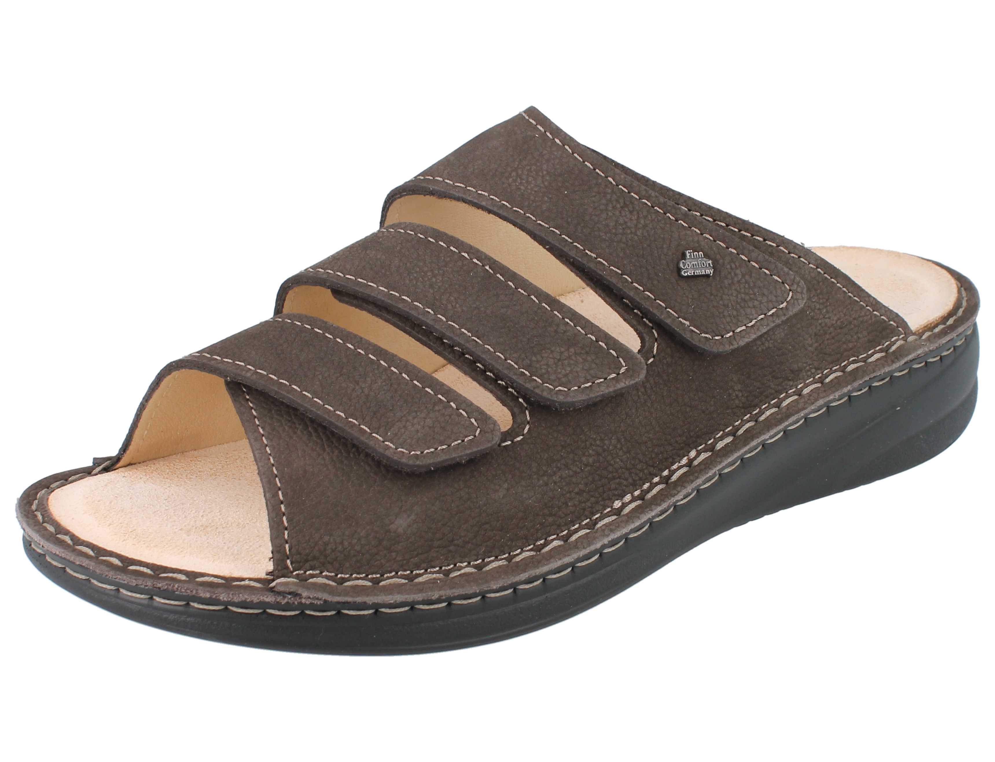 FINN COMFORT Keros Herren Pantolette dunkelbraun genarbtes Nubukleder Hausschuh