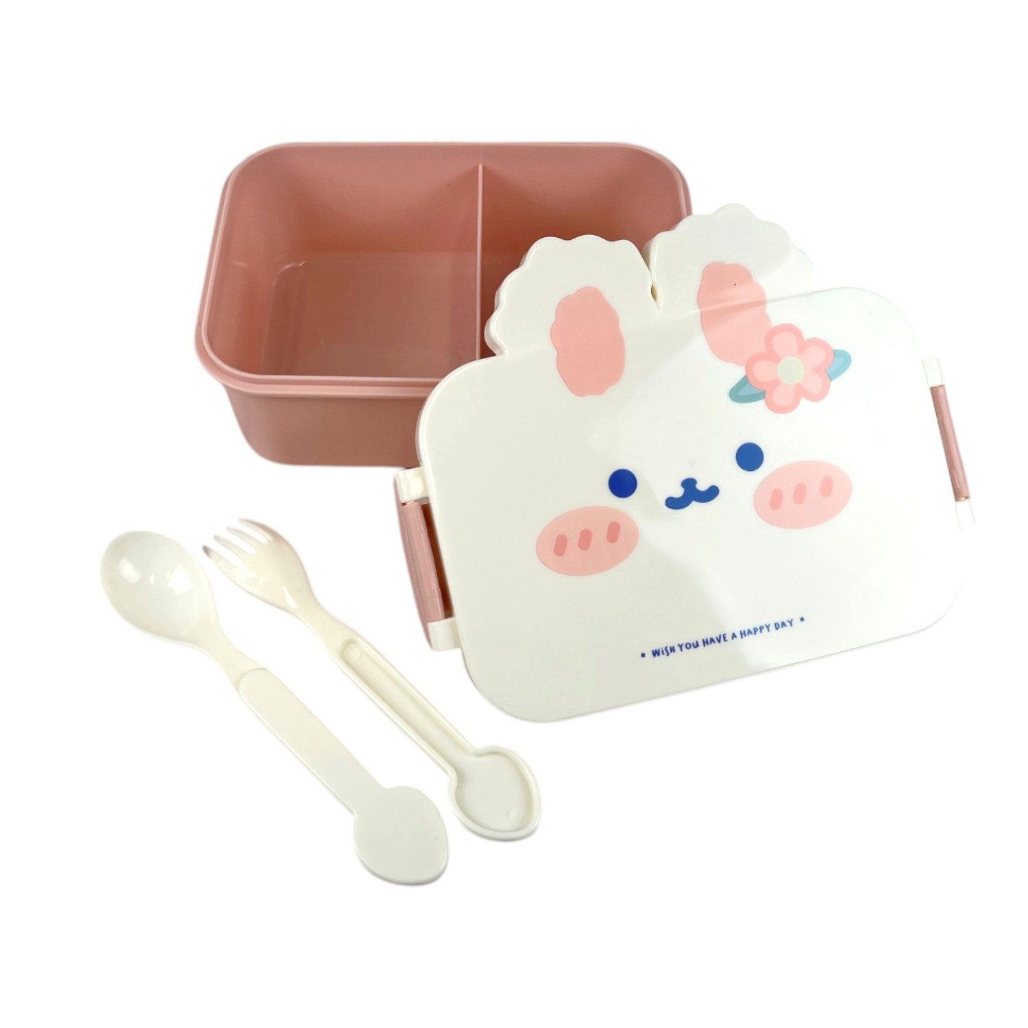 Dark-Desires Aufbewahrungsdose Hasen-Lunchbox mit Besteck "Wish you have a happy day" Brotdose