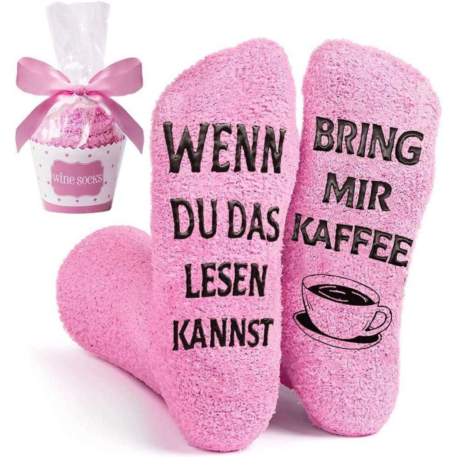 LuxusKollektion Badaccessoire-Set Kuschelsocken Damen mit Spruch Bring mir Kaffee rutschfest Geschenk