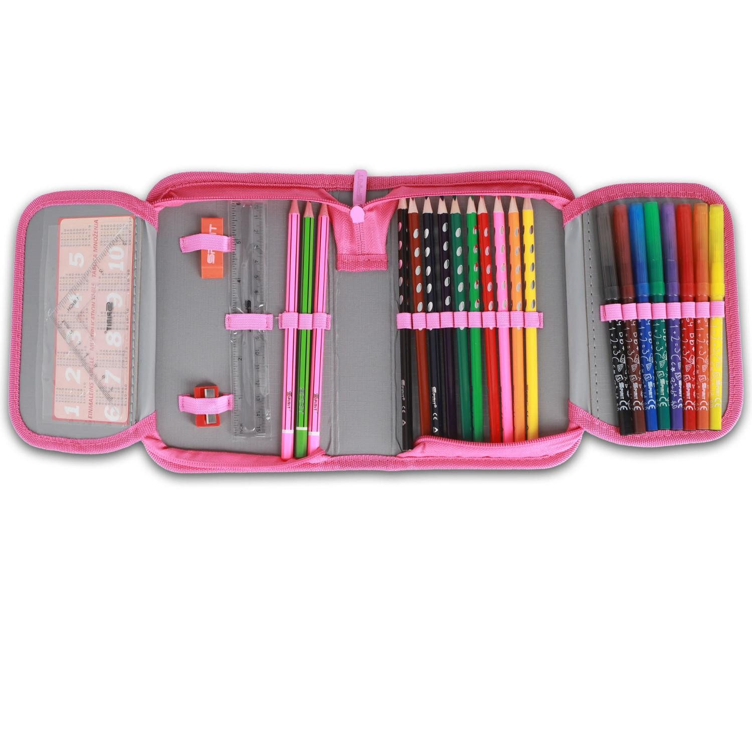 Spirit Federmäppchen SPIRIT Schüler Etui 28 teilig 1-Zipper Mäppchen ABS Color Dots