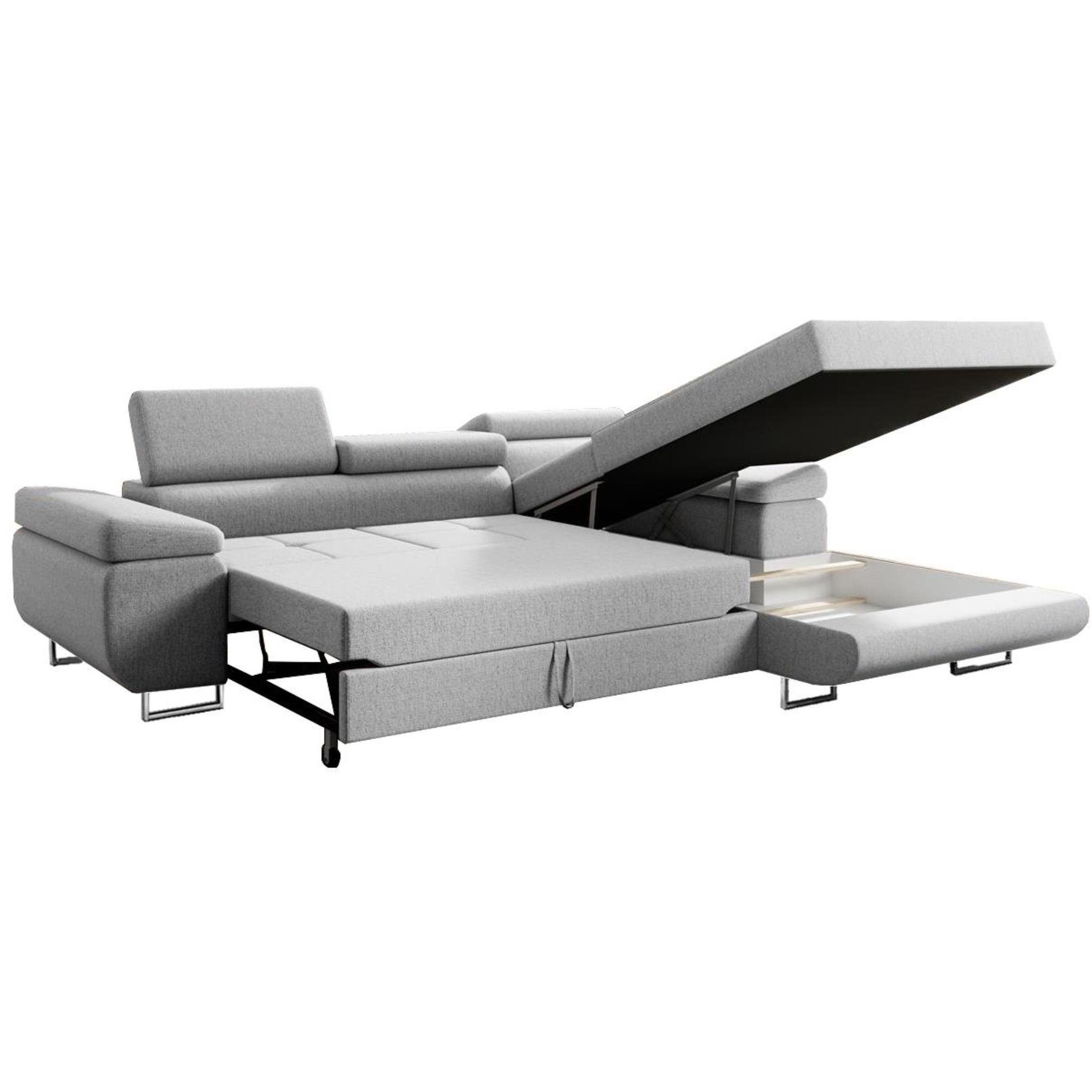 mit Beautysofa Wellenunterfederung mit Bettkasten, Ecksofa L-Form Bettfunktion, Polsterecke, Alons,