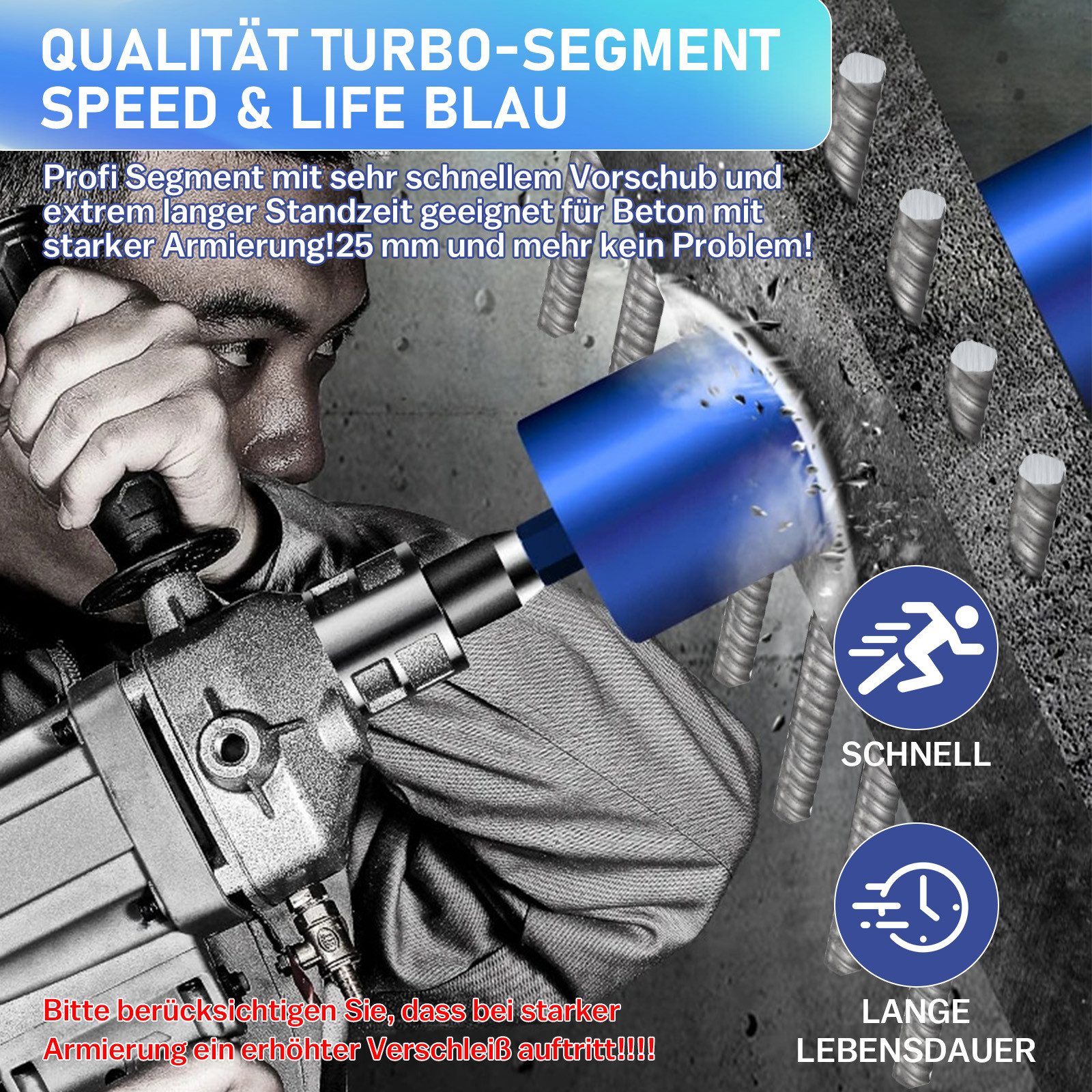 XERSEK Dosensenker Diamantbohrkrone Kernbohrer für Kernbohrgerät mit Turbo 1 1/4", Ø 52 mm, 5 Segment Gesamtlänge 460 mm Nass Trocken, Bohrkrone Nassbohrkrone T – Bild 4 von 5