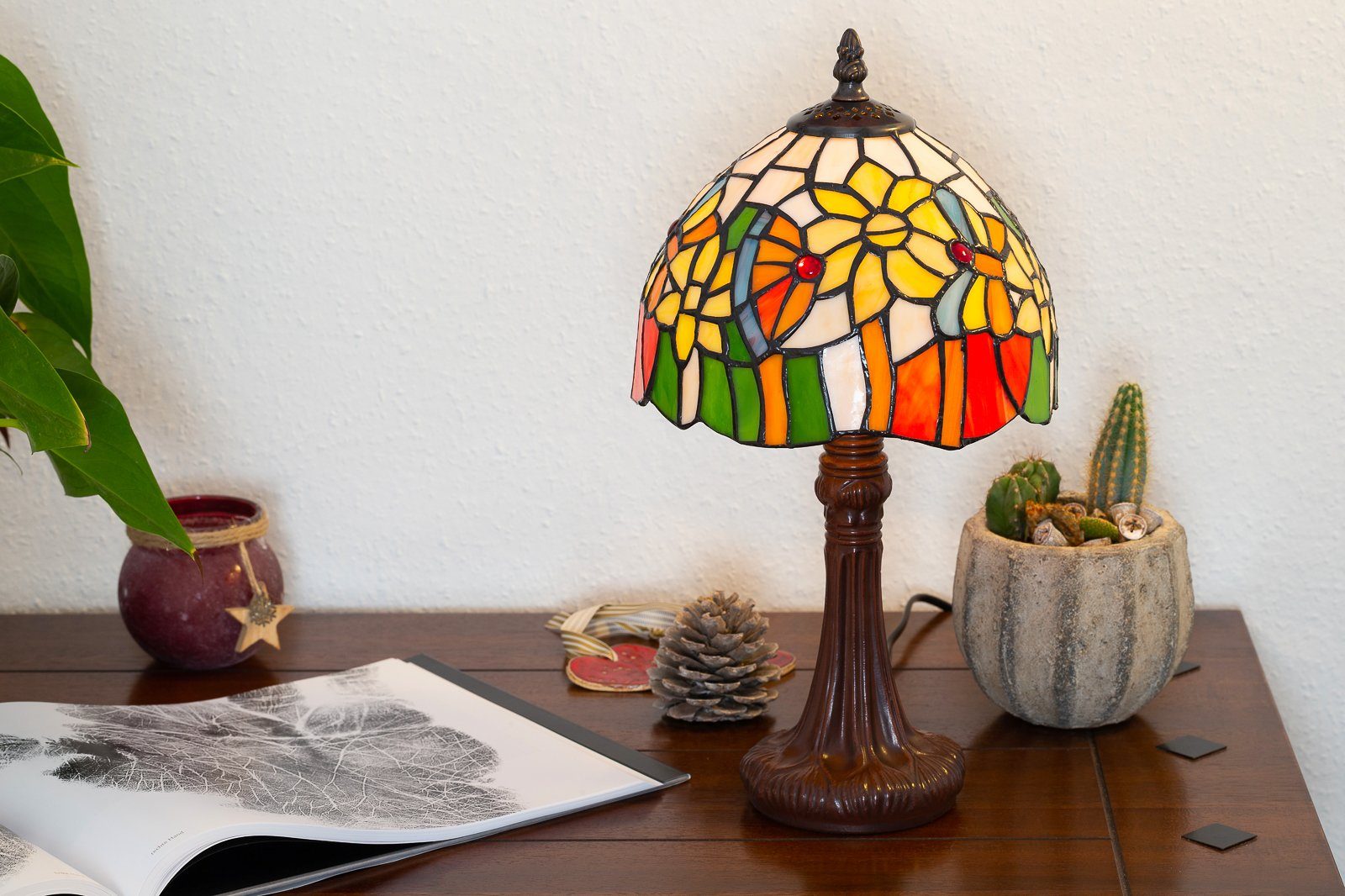 BIRENDY Stehlampe Birendy Tischlampe Tiffany bunt Blume Lampe Motiv Tiff154