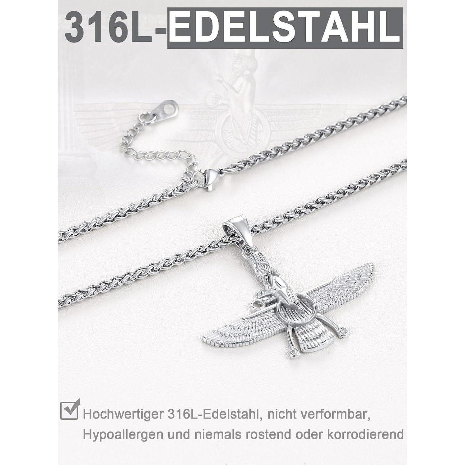 LuxusKollektion Kette mit Anhänger Halskette Herren Damen Faravahar Anhänger 01: Original-silber – Bild 5 von 5