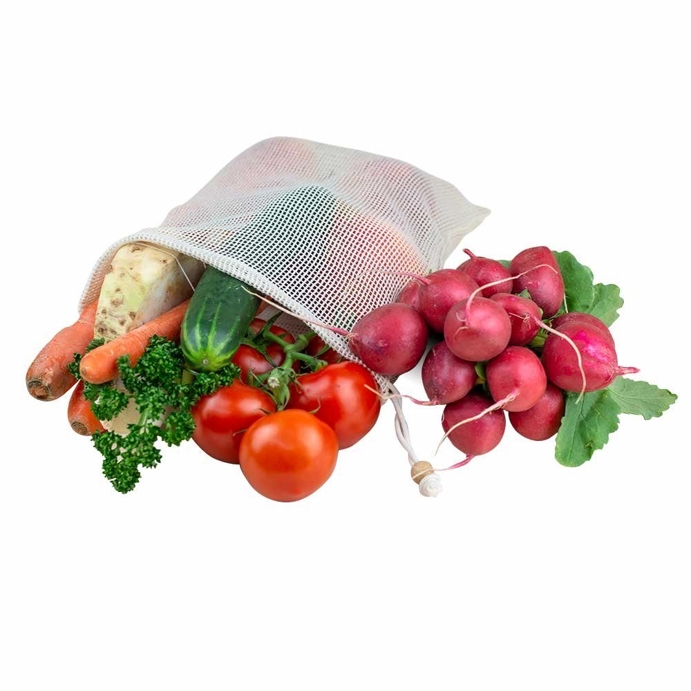 pandoo und Gemüsenetze, Obst- und 6er-Set, Baumwolle, 3er- Gemüsebeutel (3-tlg) Bio