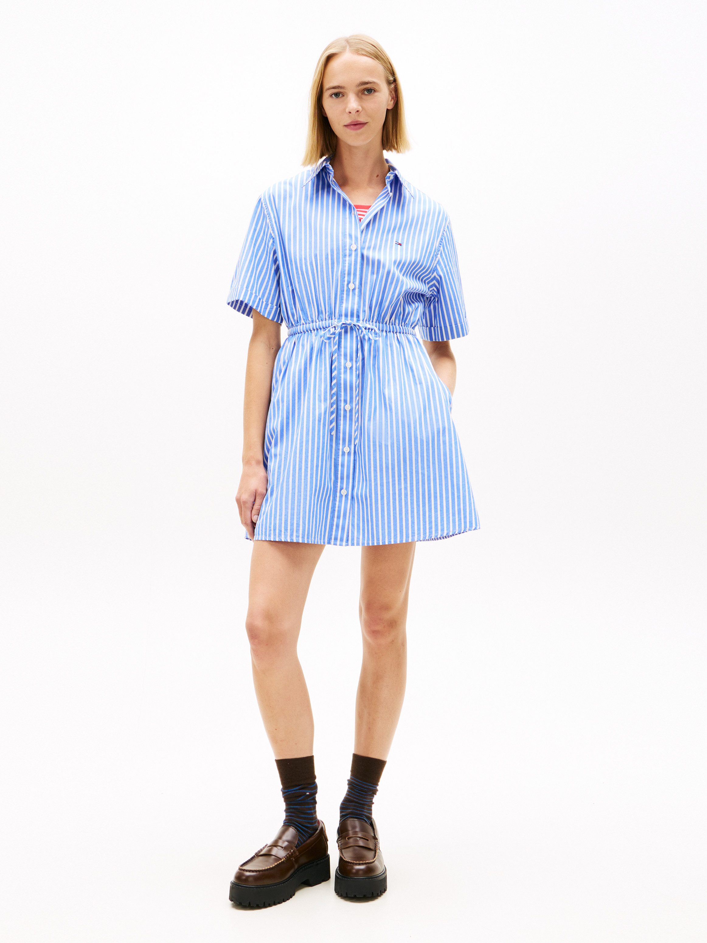 Tommy Jeans Hemdblusenkleid TJW MINI STRIPE SHIRT DRESS mit Taillen Bindeband, Relaxed Fit