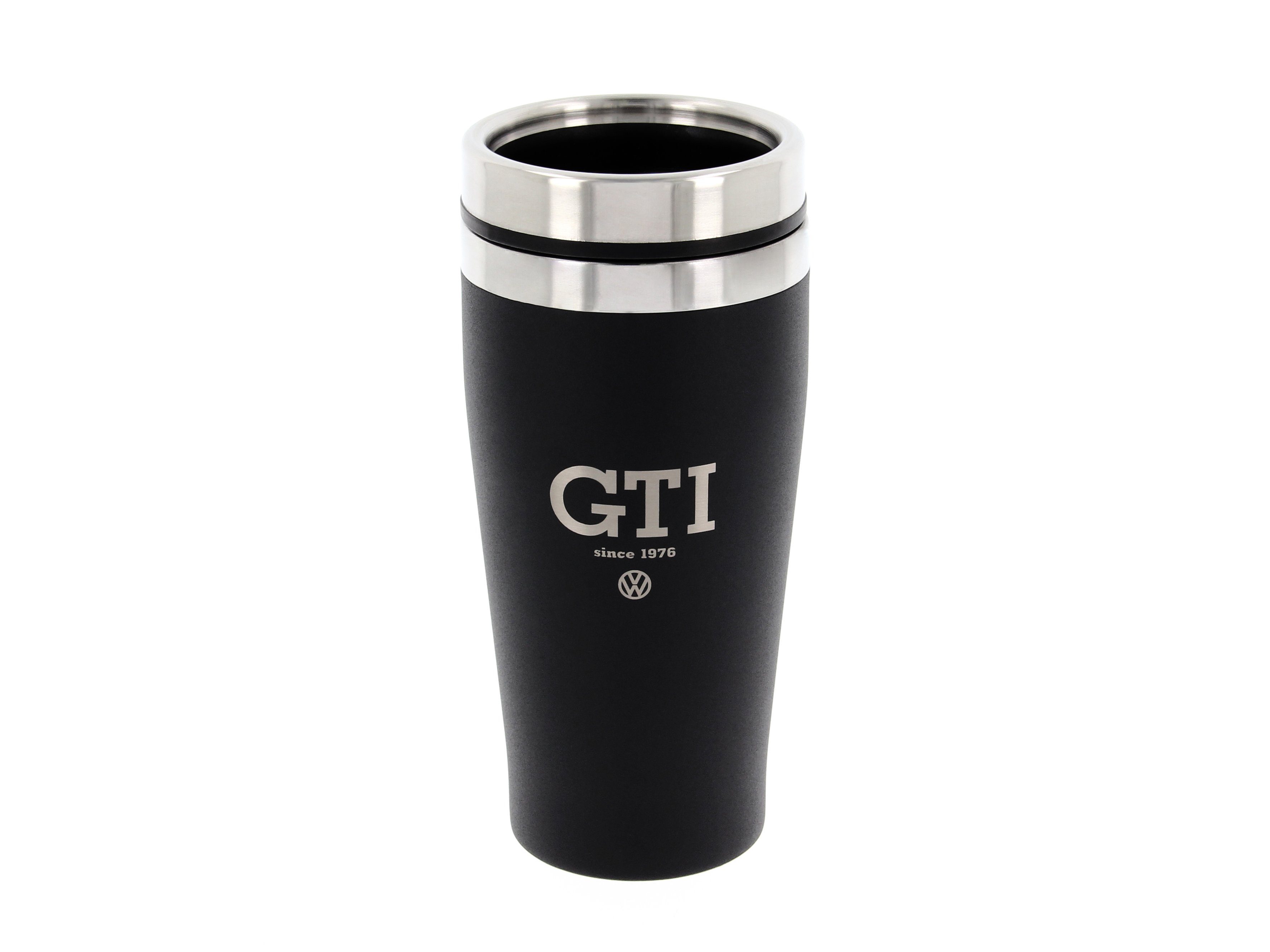 VW Collection by BRISA Coffee-to-go-Becher Volkswagen Isolierter-Edelstahl Thermobecher, Edelstahl, Stilvoller schwarzer Travel Mug mit GTI Logo, 450ml
