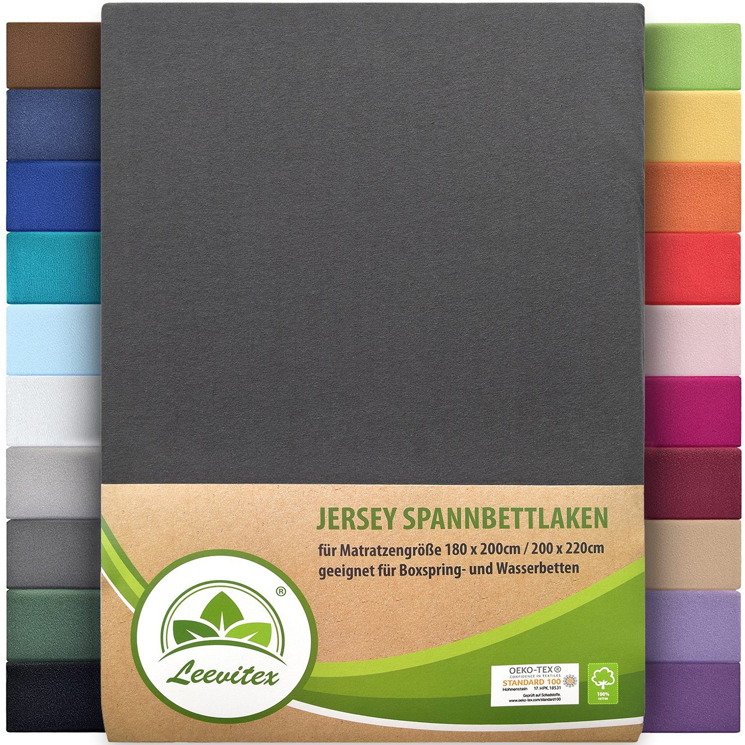 Sonderangebotsrabatte Spannbettlaken Boxspringbett & Wasserbett Spannbettlaken Anthrazit/Grau Gummizug: 170 robust, 40 g/m², cm – Steg leevitex®, 180x200 + 200x220 Mako-Baumwolle, cm rundum, sehr