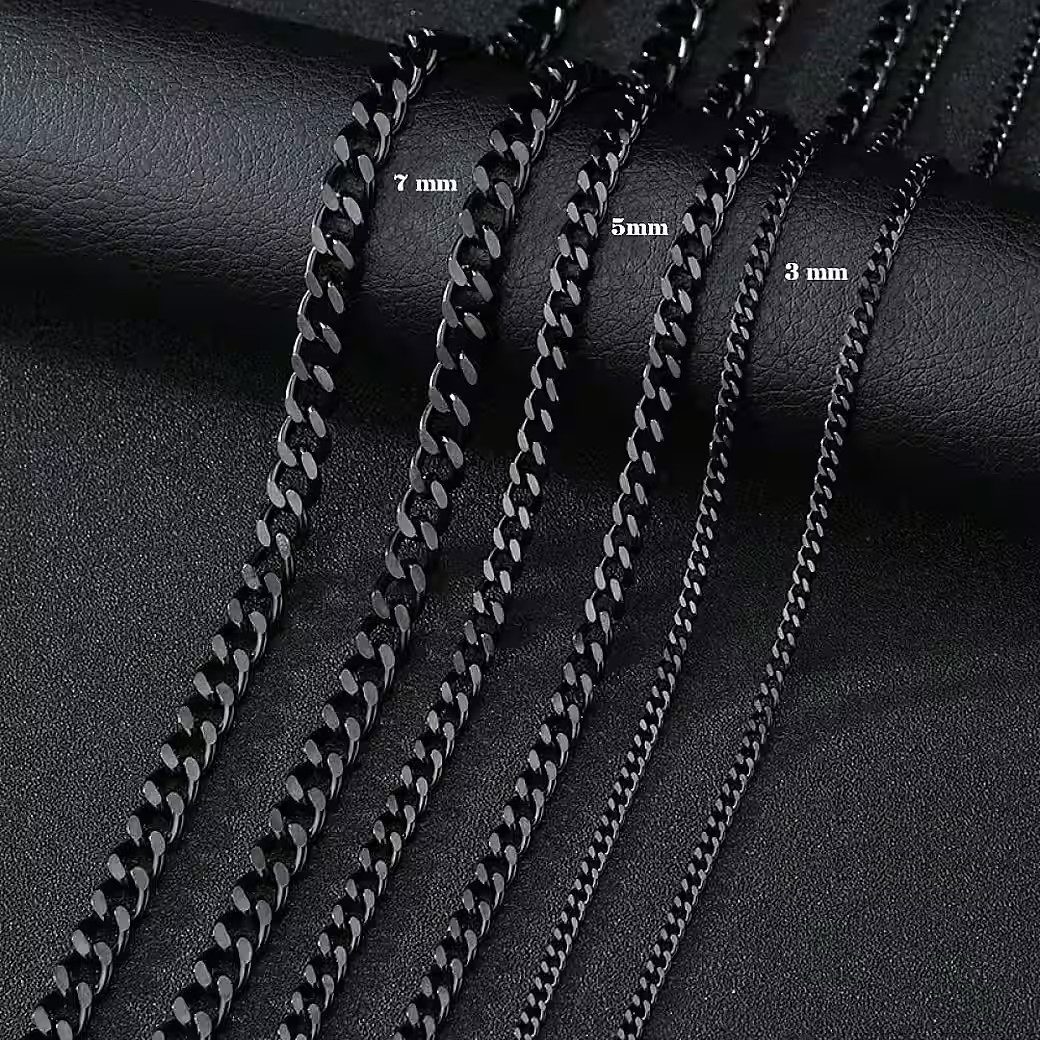 Ware aus aller Welt Panzerkette schwarze Edelstahl Halskette Breite: 3, 5, 7mm Länge: 40, 50, 60 cm