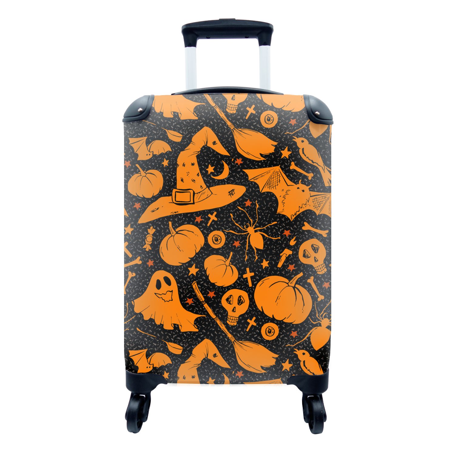MuchoWow Handgepäckkoffer Reisekoffer Ferien, Halloween Muster, 4 - Handgepäck Orange Trolley, - Reisetasche Rollen, für rollen, mit