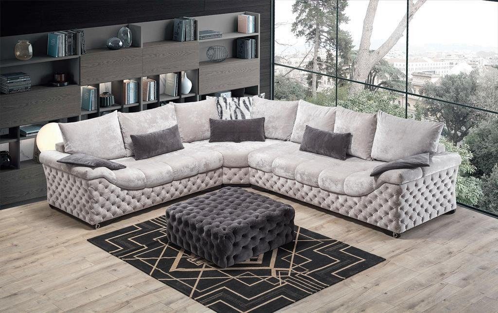 JVmoebel Ecksofa Ecksofa Beige Wohnzimmer mit Textil Design Holz Form, in Couch L Made Italy