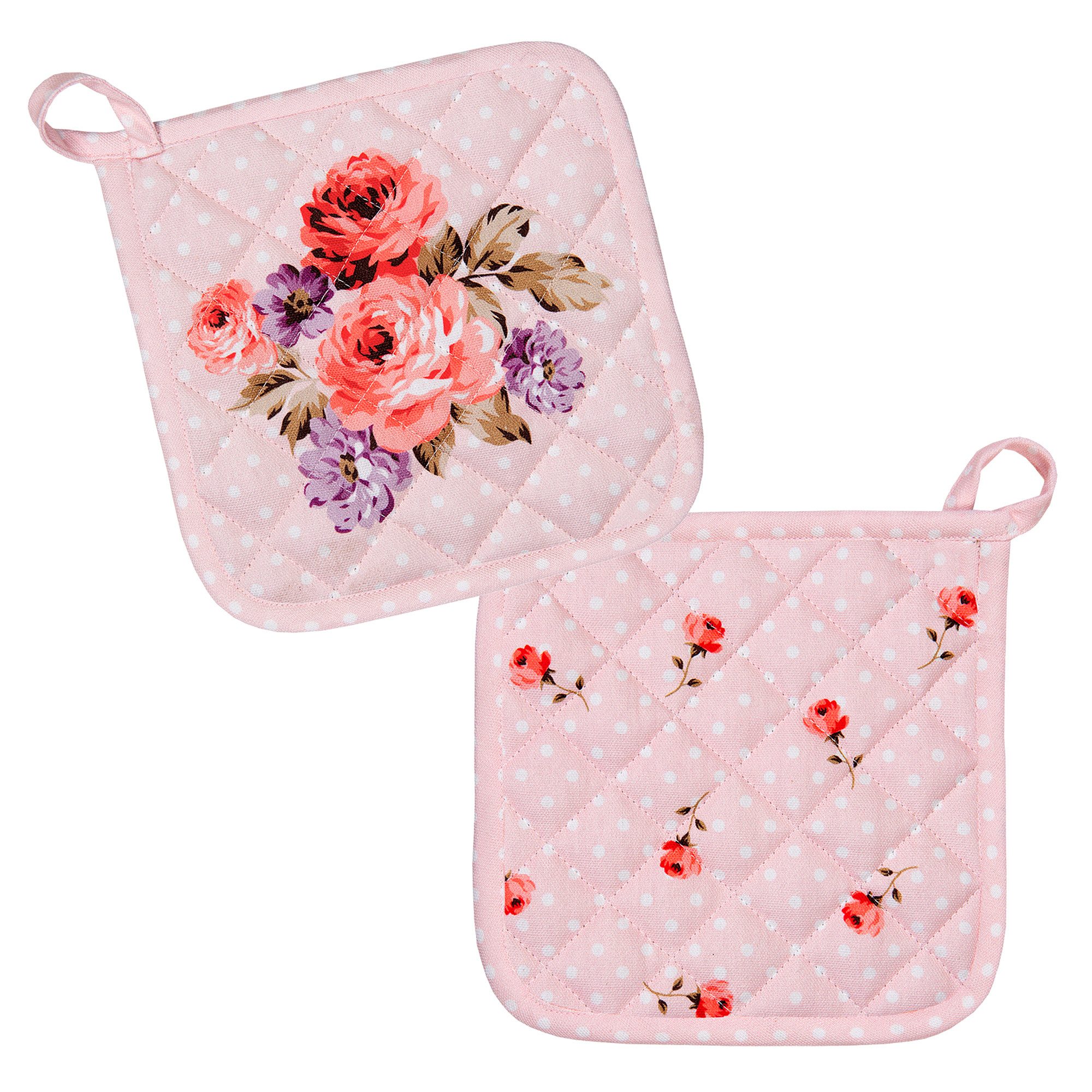 Clayre & Eef Topflappen Dotty Rose, (Set, 2-tlg., 2-teilig), hitzebeständig wattiert Pfannen Untersetzer ca.20x20cm