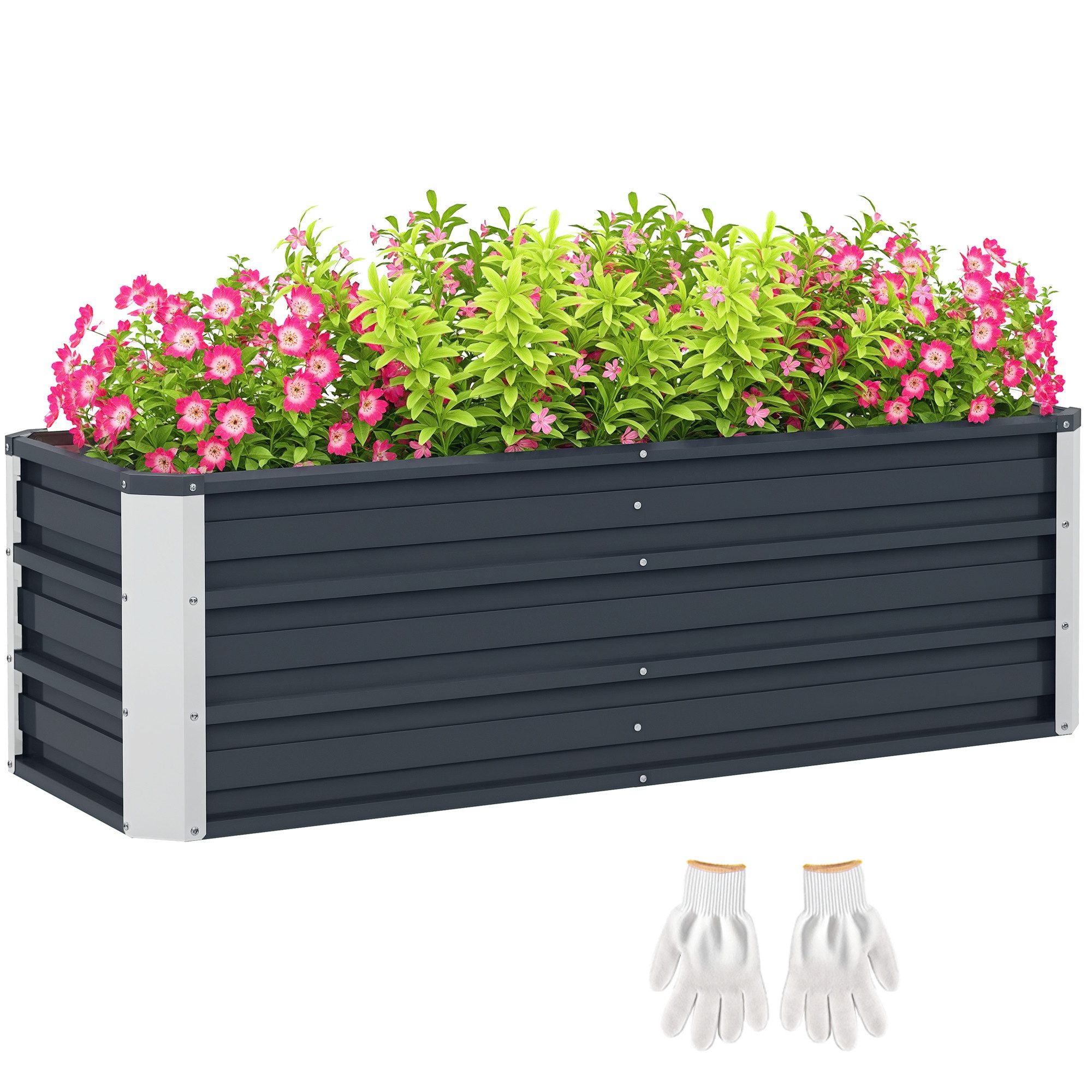 Outsunny Hochbeet mit Handschuhe, geeignet für Bepflanzung (Blumenbeet, 1 St., Gemüsebeet), für Garten, Balkon, Kohlegrau