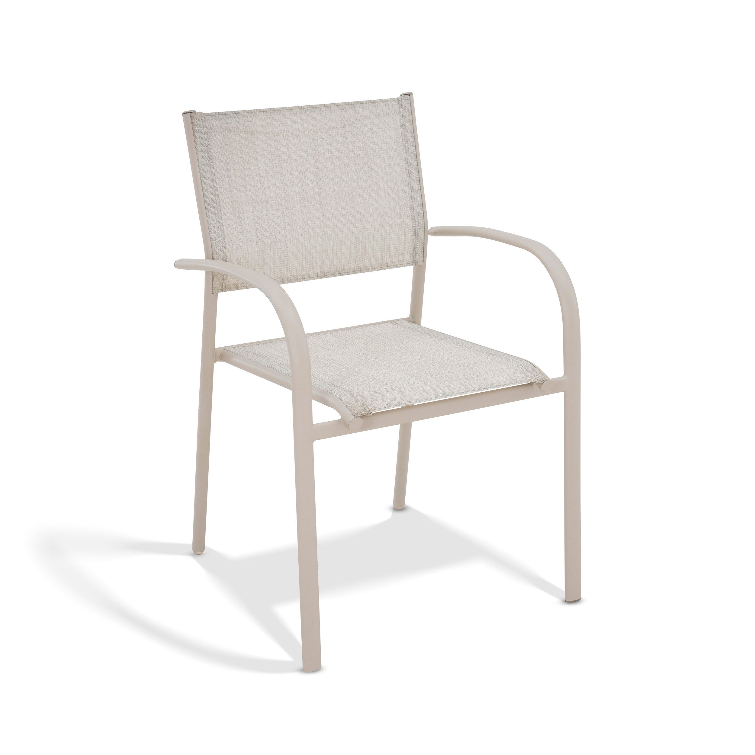 KHG Gartenstuhl Beige-Grau, Stapelstuhl aus Stahl-Gestell (mit Rücken- & Sitzbespannung aus textilem Gewebe), stapelbar, wetterfest