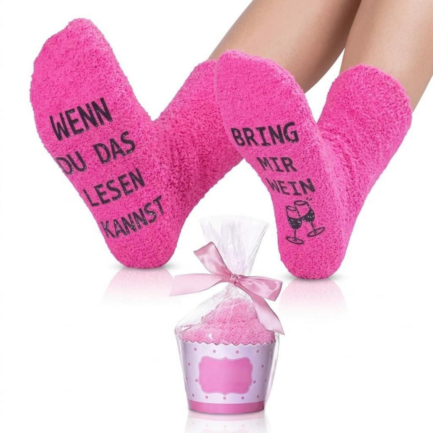 LuxusKollektion Kuschelsocken Socken Damen Kuschelsocken mit Spruch Weinliebhaber Einheitsgröße