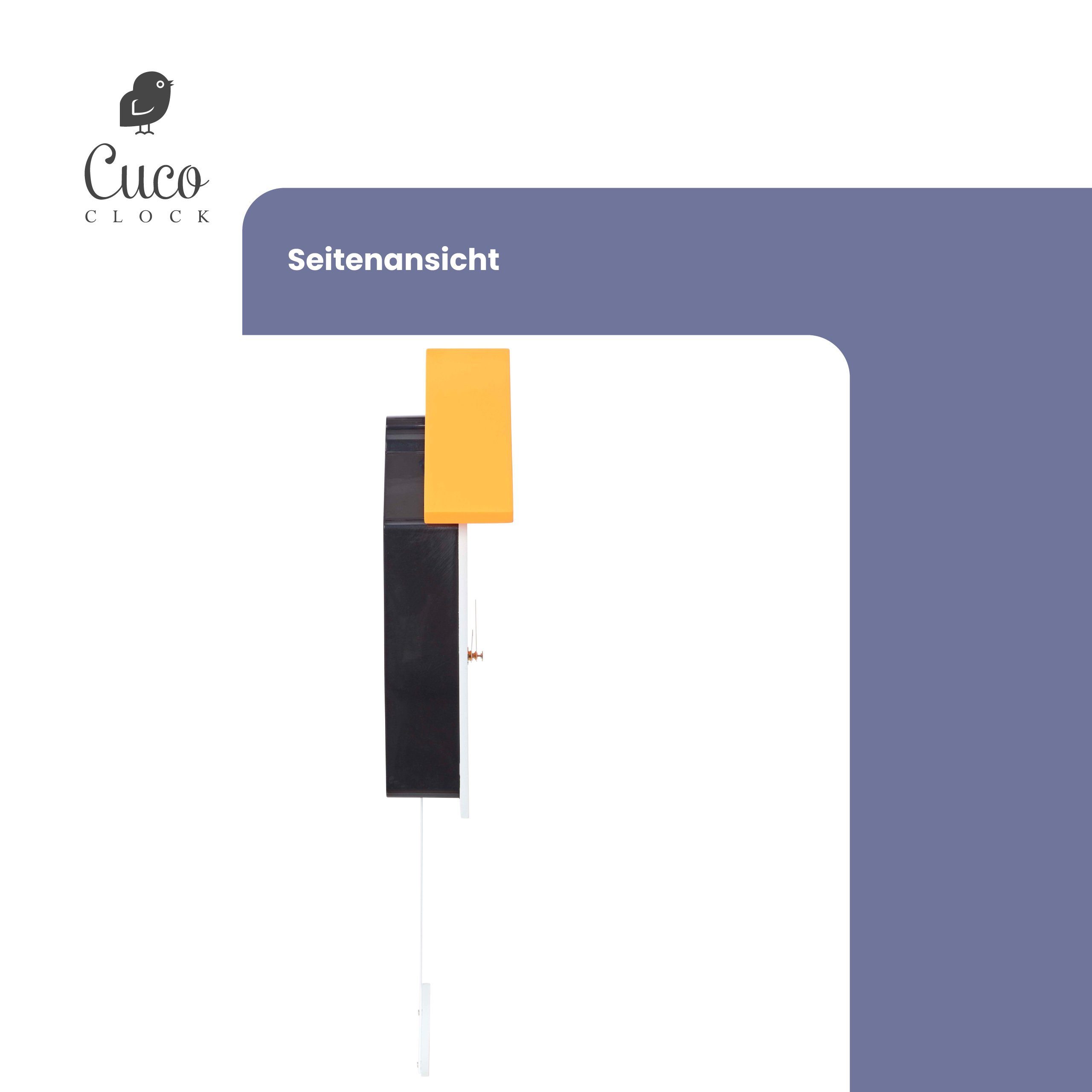 Cuco Clock Wanduhr Kuckucksuhr LANDHAUS, (46,5 Nachtruhefunktion, × Weiß/ Vogelgezwitscher) mit 7,8cm, Moderne × Orange Schwarzwalduhr Pendeluhr Pendeluhr 27 Wanduhr