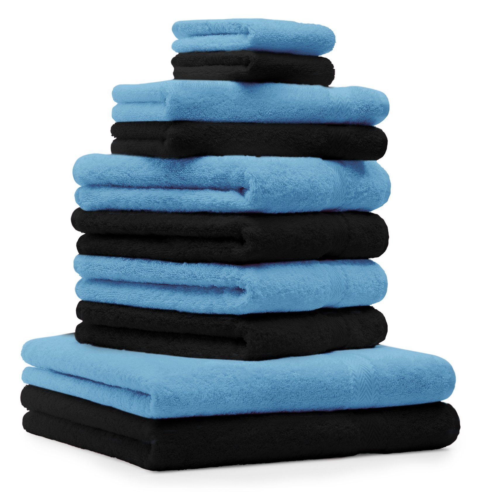 Betz Handtuch Set 10-TLG. Handtücher-Set Classic Farbe schwarz und hellblau, 100% Baumwolle