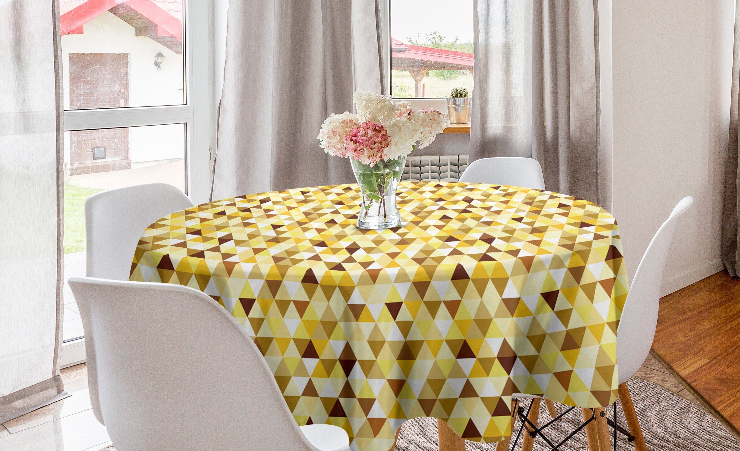 für Küche Abakuhaus Kreis Tischdecke Geometrisch Triangles Tischdecke Dekoration, Vivid Funky Esszimmer Abdeckung