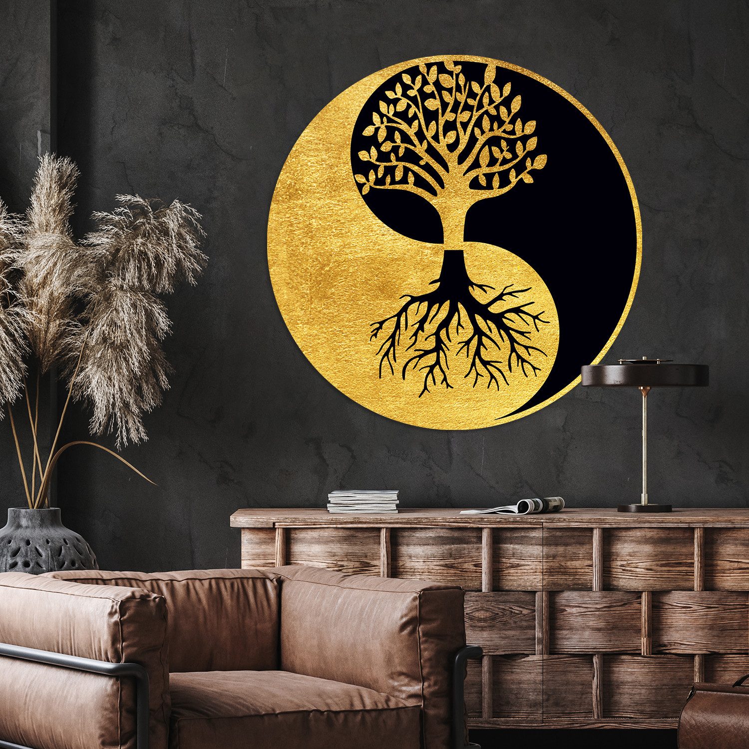 OTTO home Wandbild Lebensbaum, Yin und Yang inkl. rückseitiger Aufhängung, Baum, Baumbilder, Wald (1 St), Lebensbaum-Wandbilder mit handveredelten Blattgold-Applikationen