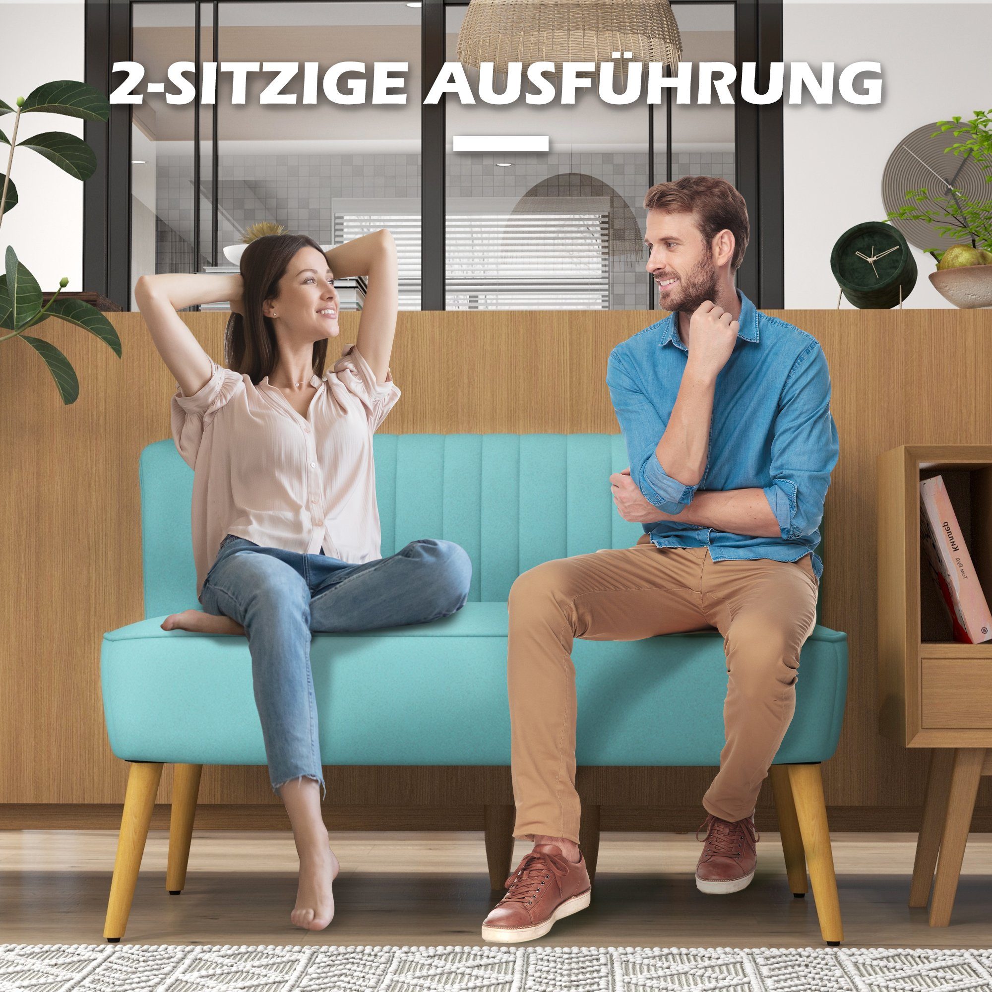 | mit Loveseat mit Teile Grün Doppelsofa 1 Holzbeine, Zweisitzer, 2-Sitzer Grün Leinenoptik, HOMCOM