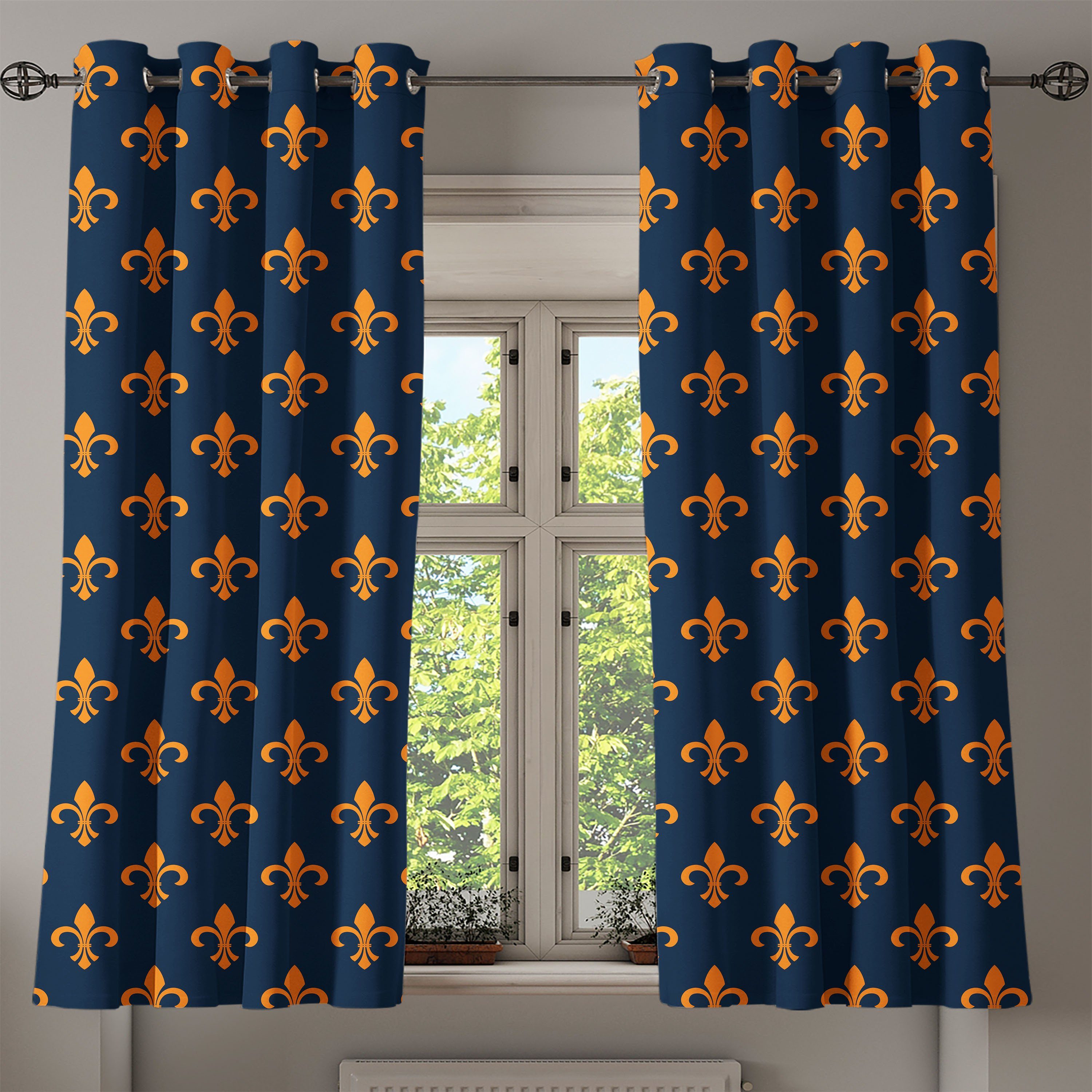 Gardine Dekorative 2-Panel-Fenstervorhänge für Schlafzimmer Wohnzimmer, Abakuhaus, De Design Wappen Fleur Lis