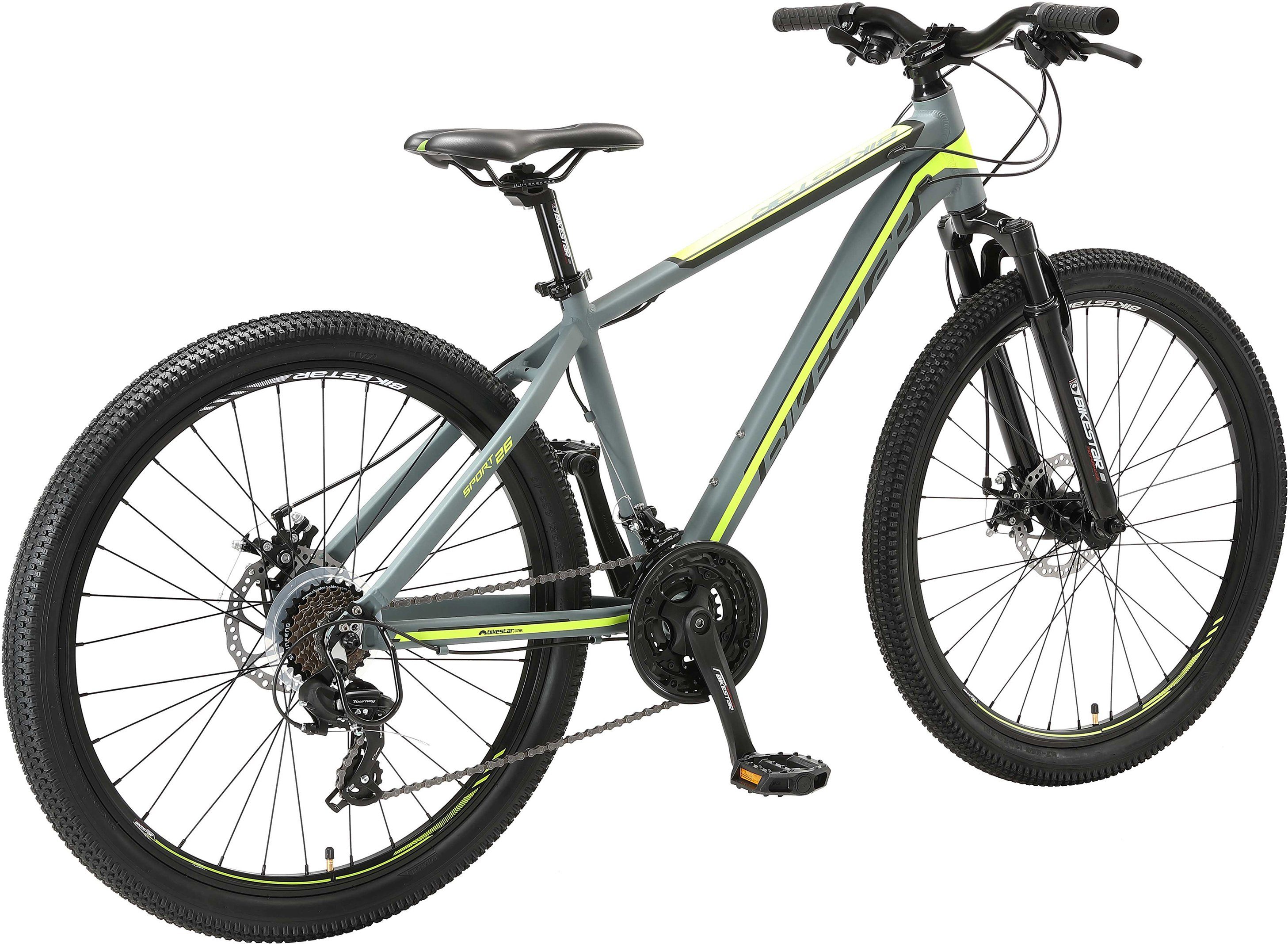 Bikestar Mountainbike, 21 Gang Shimano RD-TY300 Schaltwerk, Kettenschaltung, für Damen und Herren, Kettenschaltung