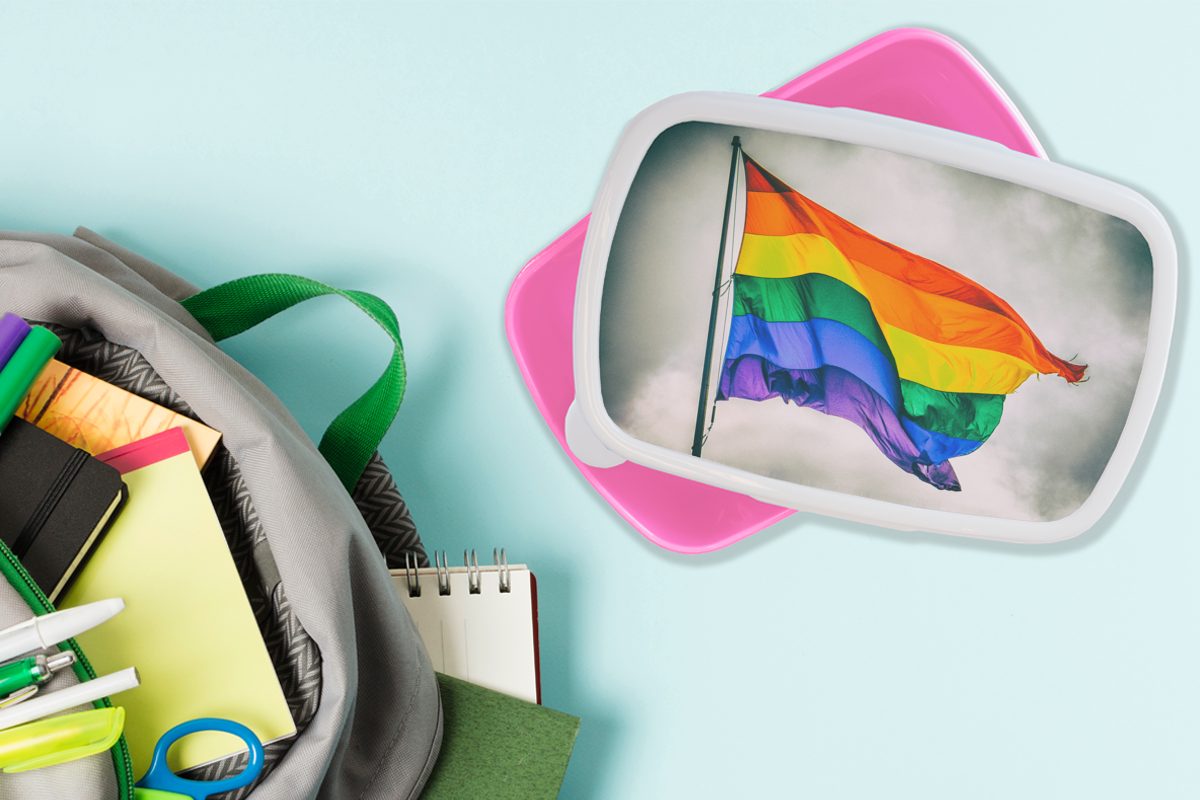 Kunststoff Lunchbox einer (2-tlg), Kinder, Mädchen, Erwachsene, für MuchoWow Kunststoff, Snackbox, Foto Regenbogenflagge, rosa Brotbox Brotdose