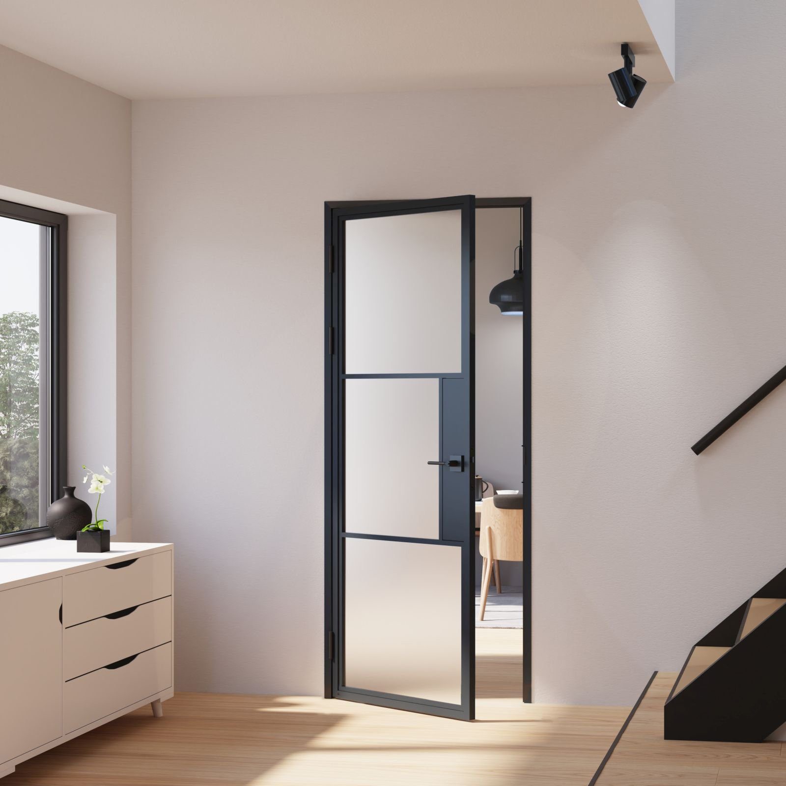 inova wohnen Zimmertür Glastür mit Stahlrahmen satiniertes Glas (Komplett S günstig online kaufen