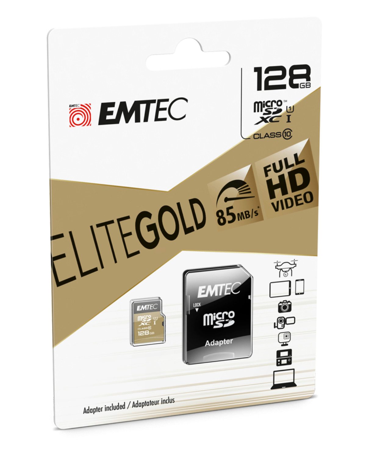 EMTEC UHS-I U1 Elite Gold Micro SD-Karte (Lesegeschwindigkeit 90,00 MB/s, inkl. SD-Karten Adapter)
