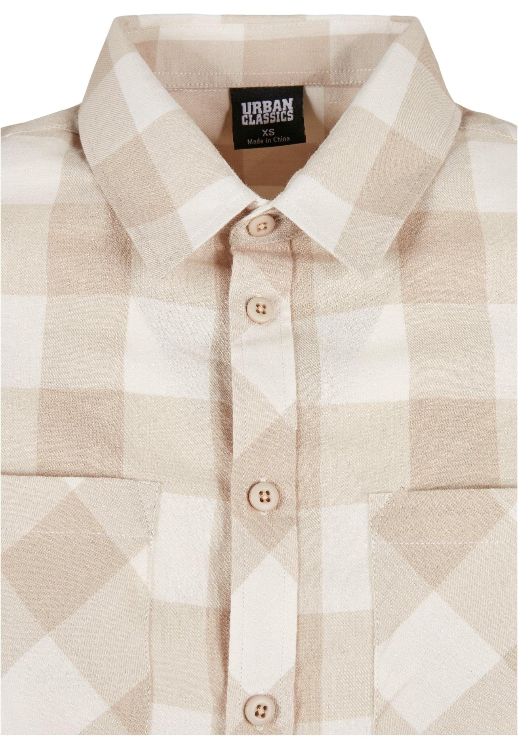 Ladies Checked Shirt URBAN Damen whitesand-lighttaupe Langarmhemd CLASSICS Turnup (1-tlg) Flanell