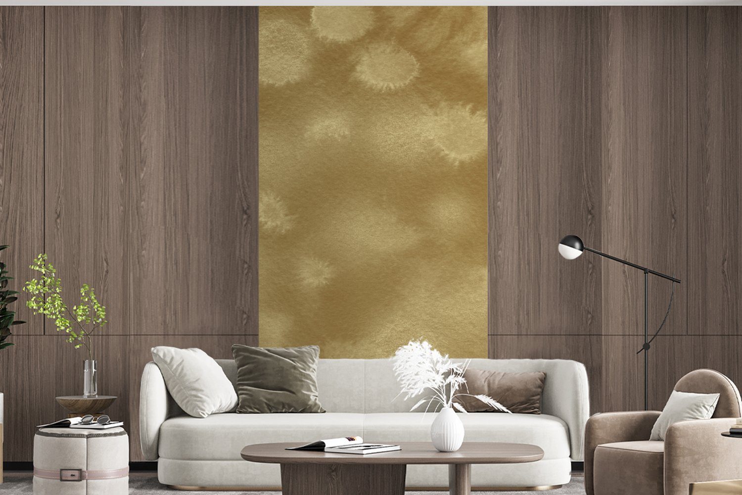 Schlafzimmer Vliestapete bedruckt, - Abstrakt, Küche, Matt, St), MuchoWow - (2 Gold Farbe Fototapete Fototapete für Wohnzimmer