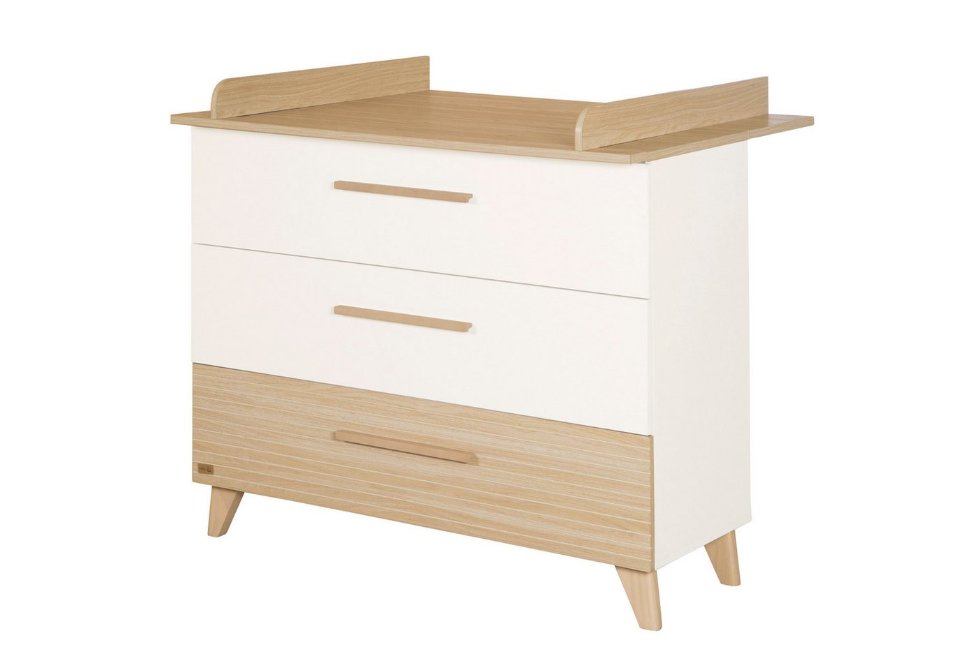 roba® Wickelkommode Theo - Wickelkommode aus Holz in modernem Design, Wickelhöhe 90,5 cm - Schubladen mit Vollauszug - Weiß / Ulme