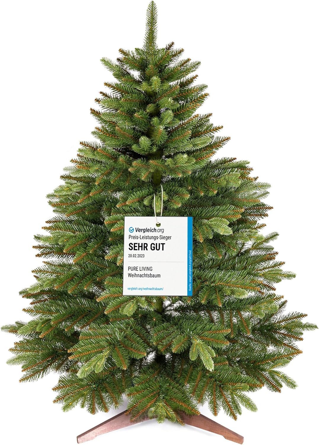 PURE LIVING INTERIOR DESIGN Künstlicher Weihnachtsbaum 90 cm Nordmanntanne, mit Holzständer, Nordmanntanne, Christbaum von 90 cm bis 220 cm