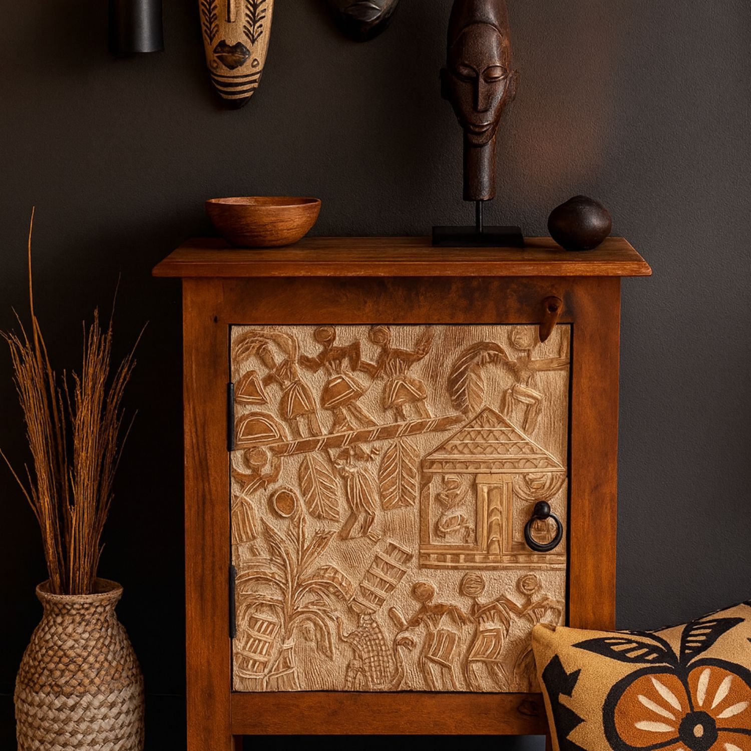 Marrakesch Orient & Mediterran Interior Nachttisch Nachttisch Faten 60cm, Massivholz mit geschnitzter Tür im Boho-Stil (1-St), Handarbeit