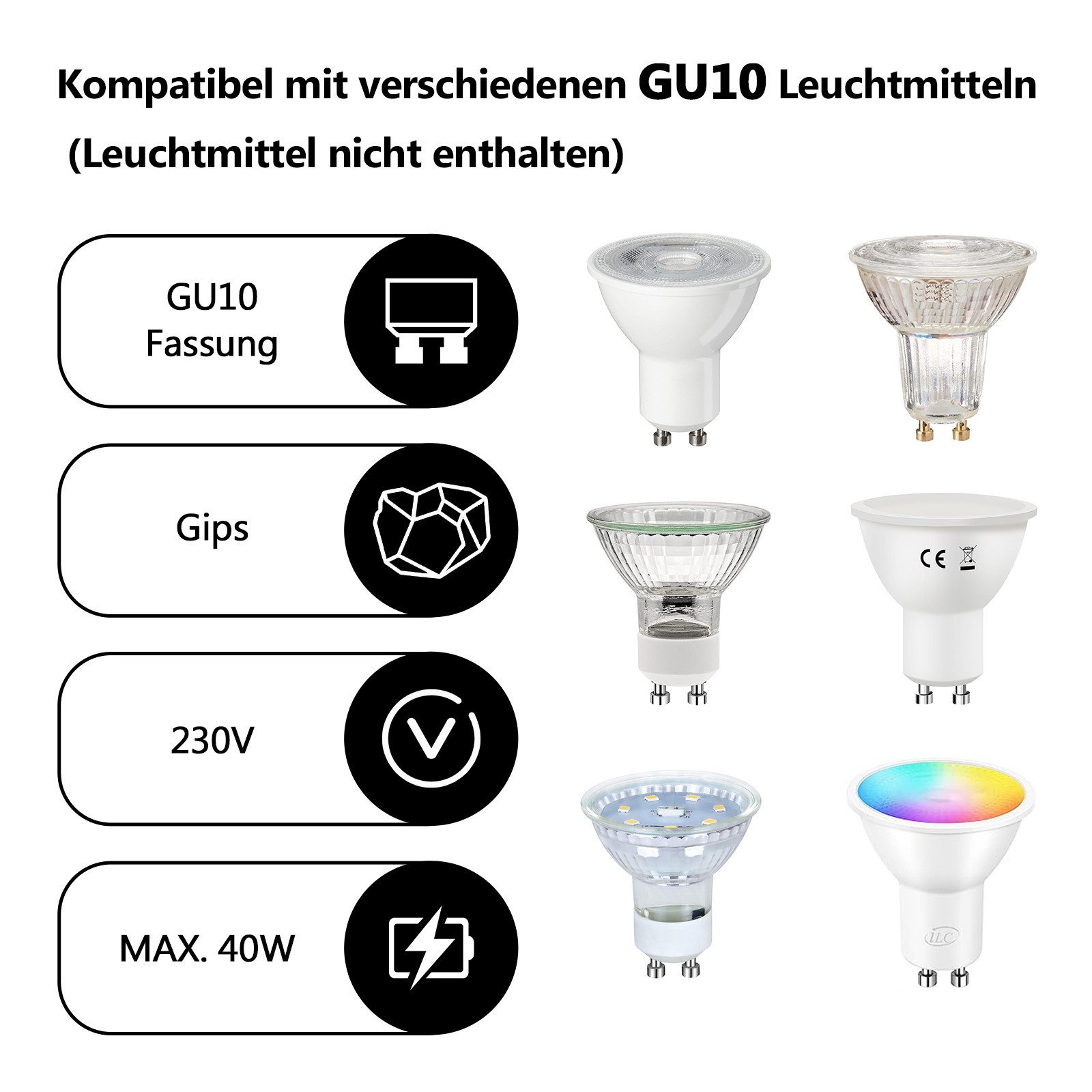 ZMH Aufbauleuchte Weiß GU10 Deckenstrahler aus Gips Modern klein für Küche Wohnzimmer, ohne Leuchtmittel, Modern klein Deckenlampe Max.40W für Kunstausstellung  – Bild 5 von 5