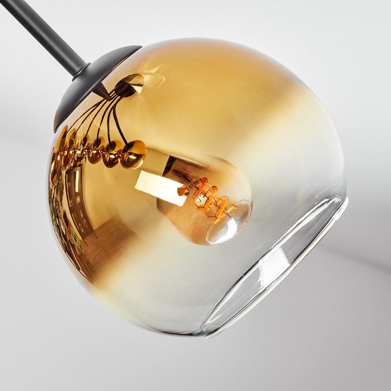 hofstein Deckenleuchte 7-flammige Deckenlampe aus Metall/Glas in Schwarz/Gold/Klar, moderne Leuchte im Retro/Vintage-Design (Schirme Ø 15 cm), E14