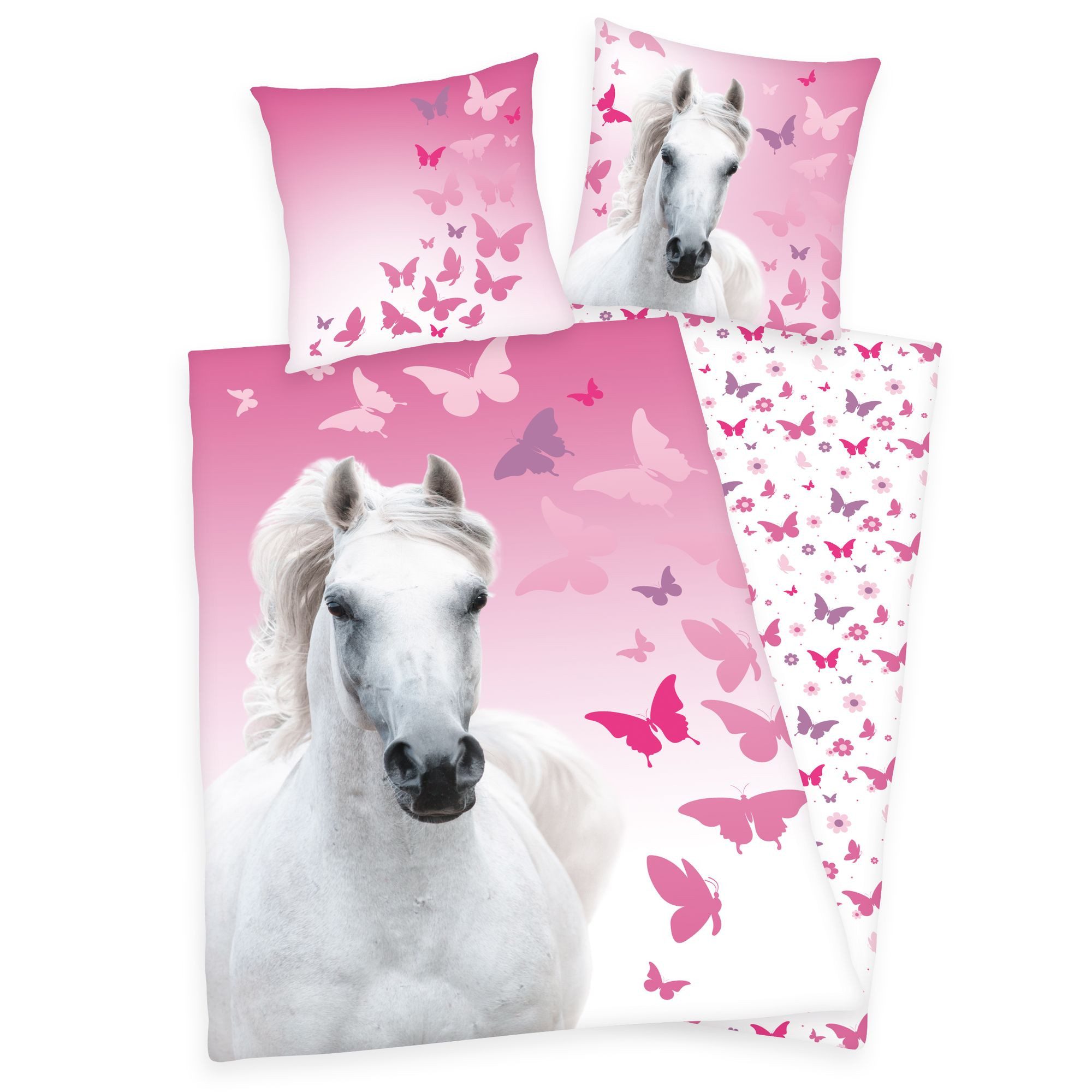 Herding Kinderbettwäsche Herding Bettwäsche mit Pferd weiß Butterfly 135 x günstig online kaufen