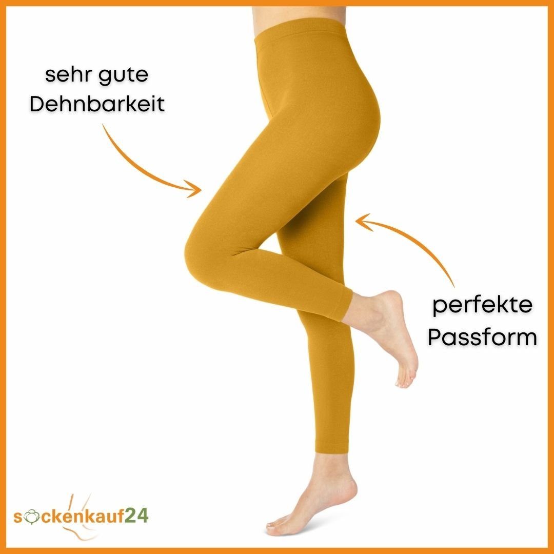 sockenkauf24 Thermoleggings Damen THERMO Leggings mit Innenfleece in vielen Farben (44-46, Ocker) extra warm Winter Leggings, WP