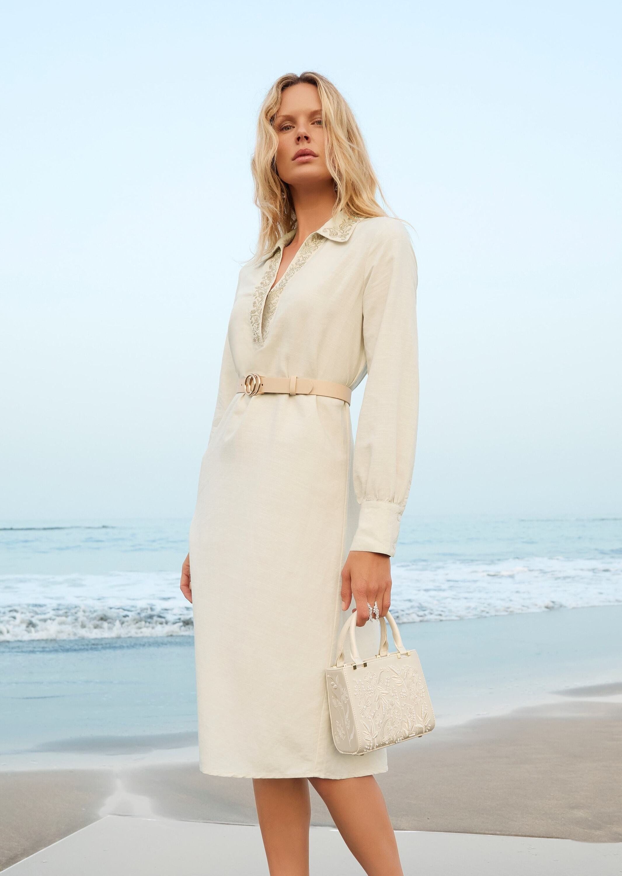 MADELEINE Midikleid Viskosekleid mit Stäbchen-Pailletten Sommerkleid mit V-Ausschnitt, Knielänge und Langarm