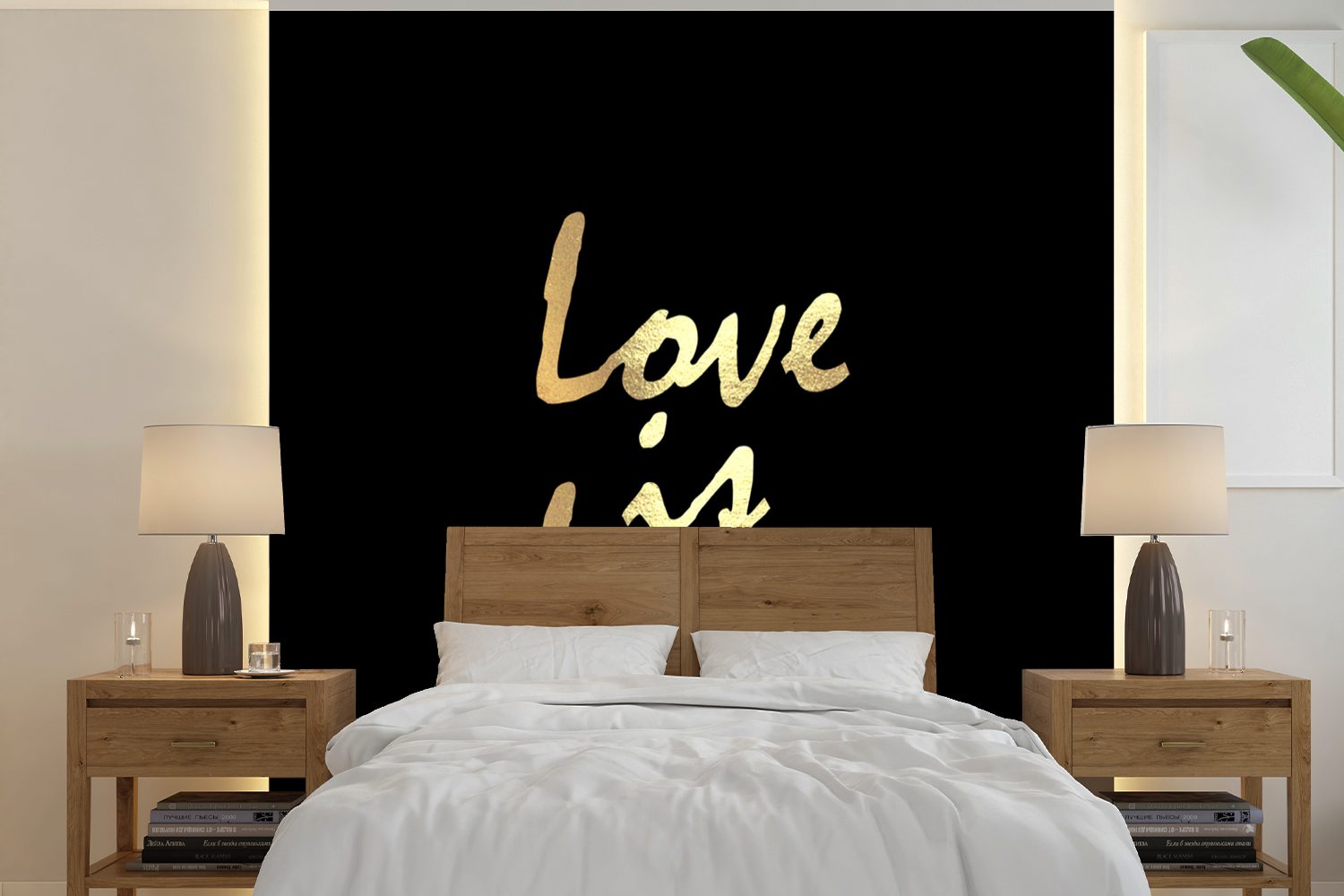 MuchoWow Fototapete Zitat - Liebe - Gold, Matt, bedruckt, (5 St), Vinyl Tapete für Wohnzimmer oder Schlafzimmer, Wandtapete | Fototapeten