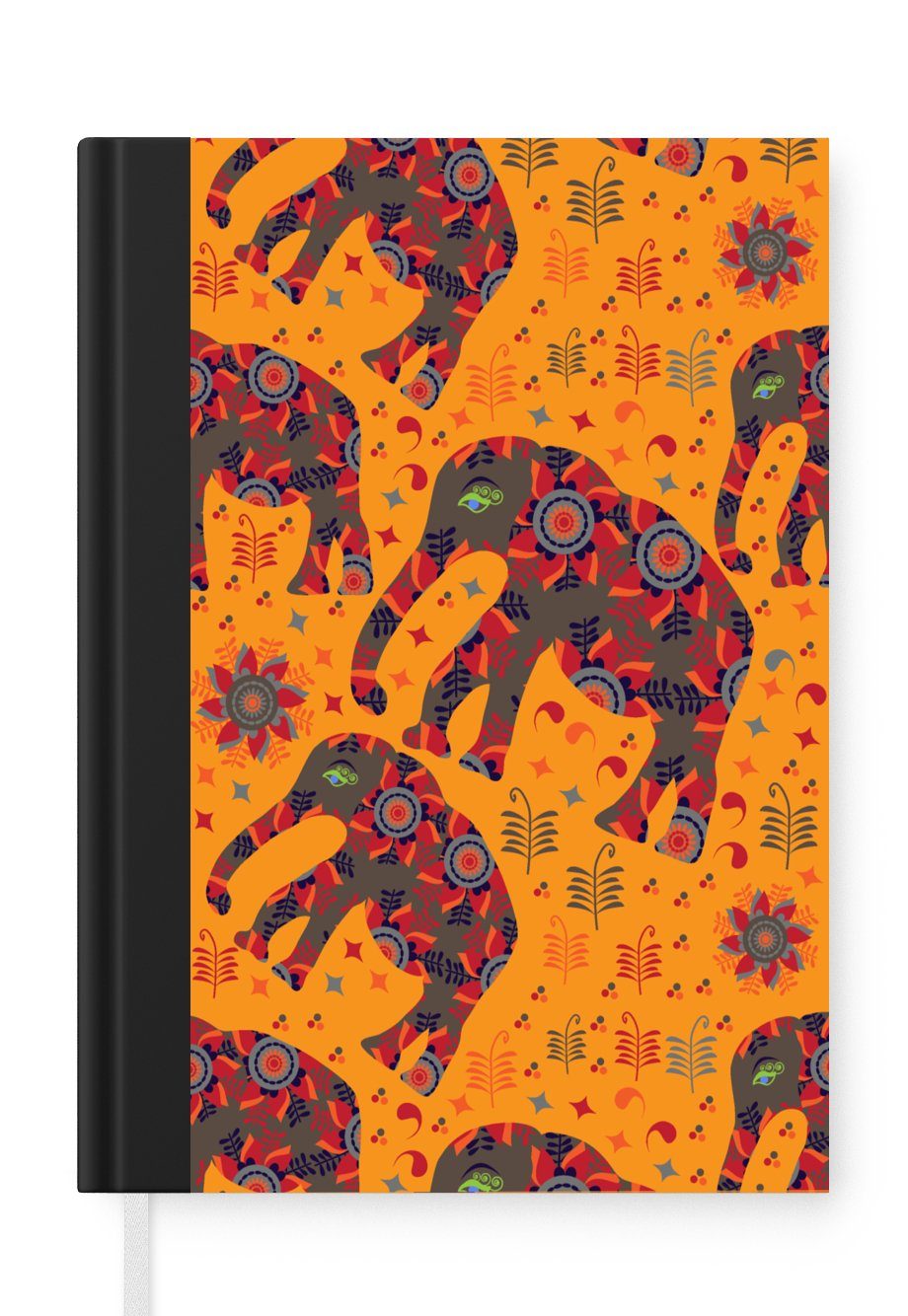 MuchoWow Notizbuch Elefant - Ornament - Blumen - Muster, Journal, Merkzettel, Tagebuch, Notizheft, A5, 98 Seiten, Haushaltsbuch