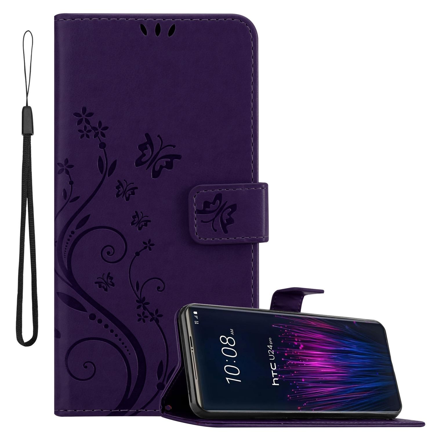 Cadorabo Handyhülle für HTC U24 PRO Hülle HTC U24 PRO, Hülle Schutzhülle Blumen Flower mit Standfunktion Kartenfach Magnet