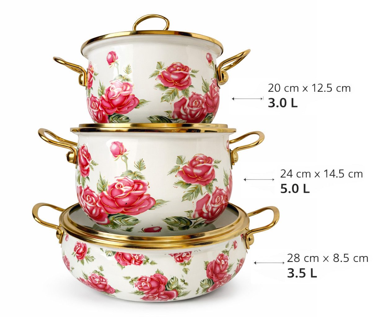 Zilner Topf-Set Kollektion emaillierter 3 Töpfe klassischen Natur inspirierten Designs, Aluminiumguss, Emaille (6-tlg)
