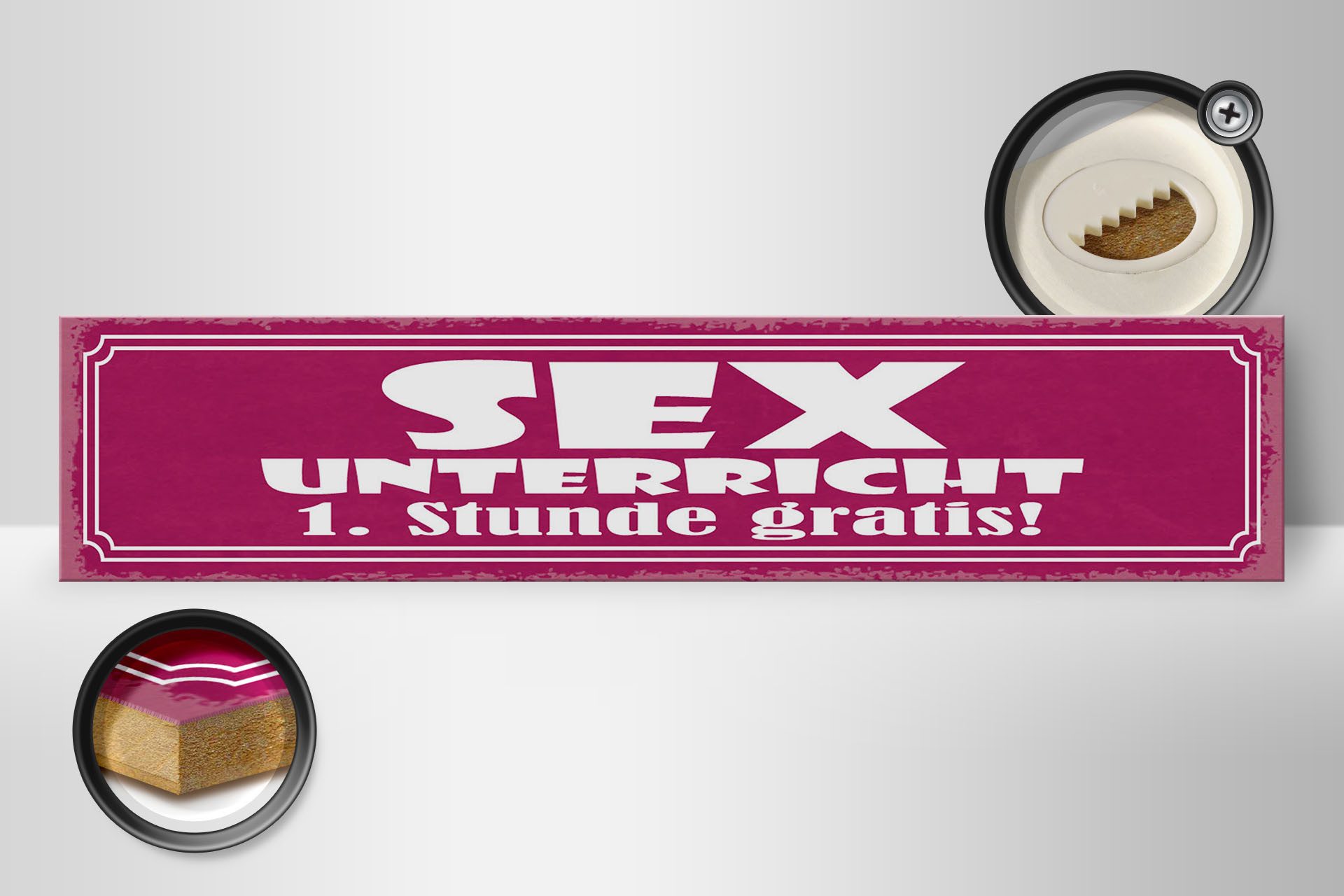 Femer GmbH Holzbild Spruch 46x10cm Sex Unterricht 1. Stunde gratis, Sprüche Zitate Lustiges (1 St), Glatte Holzfaserplatte (MDF), vorn beschichtet