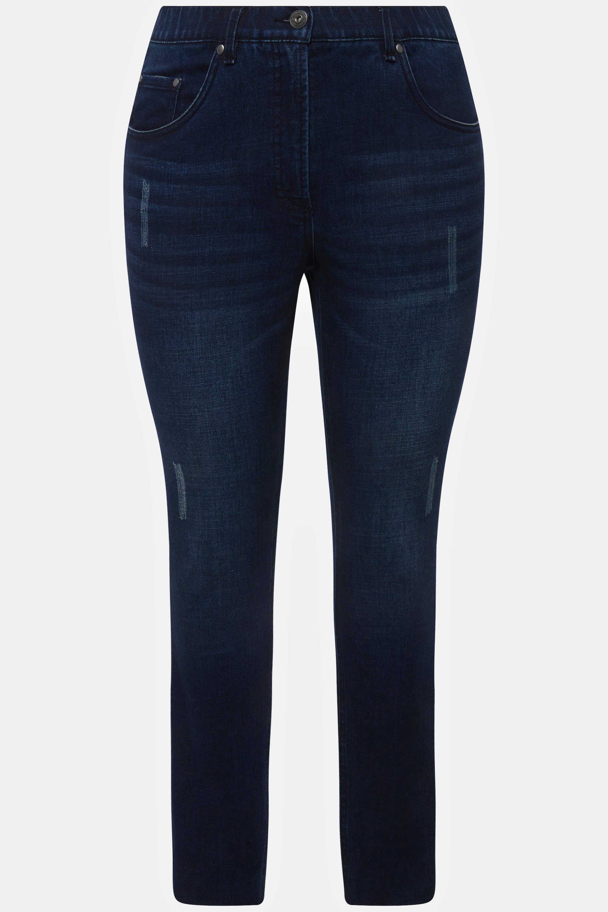 5-Pocket-Jeans dark 5-Pocket Jeans Studio denim Elastikbund blue cutted Saum Untold Skinny