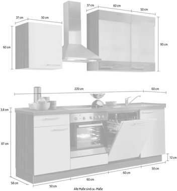 Kochstation Küchenzeile Trea, vormontiert, mit Vollauszug und Soft-Close-Funktion, Breite 220 cm